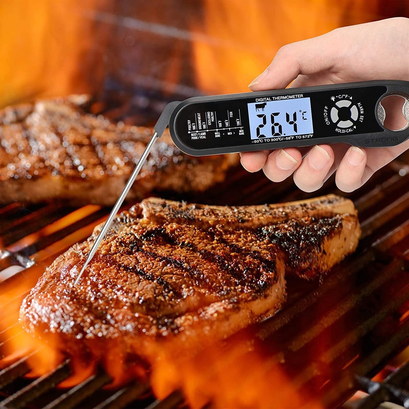 XMING Termómetro de Carne Digital Lectura instantánea Fuera - Termómetro de Comida de Cocina Resistente al Agua para retroiluminación para Barbacoa A la Parrilla fumadora para Hornear Turquía