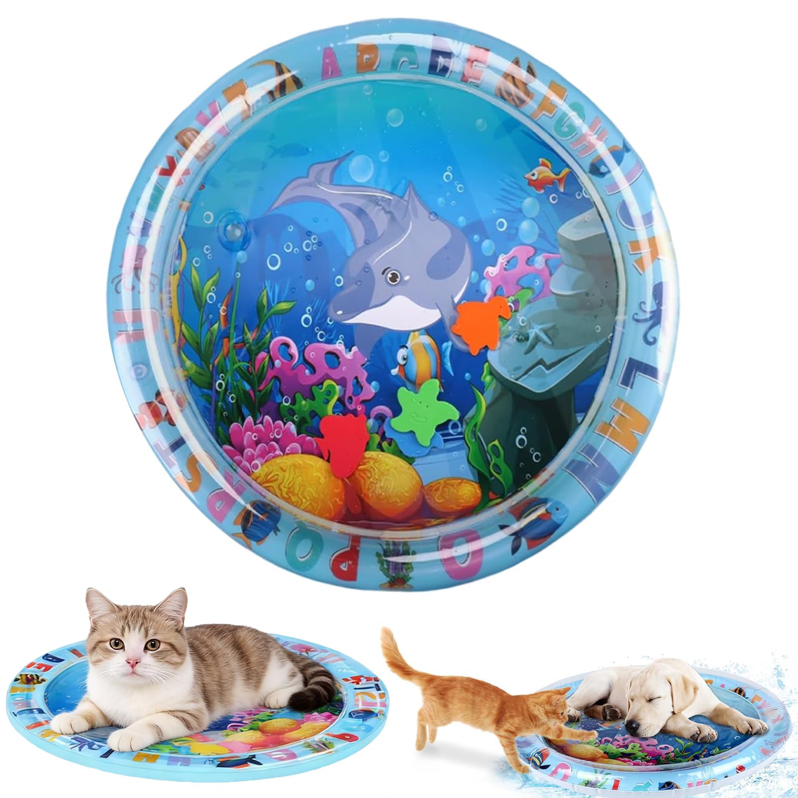 Water Play Mat for Cats and Dogs, Cat Play Mat and Dog Cooling Mat with Water, Large 65 cm by 65 cm Pet Water Mat for Indoor and Outdoor Use, Dog Water Play Mat and Cat Water Mat for Active Pets