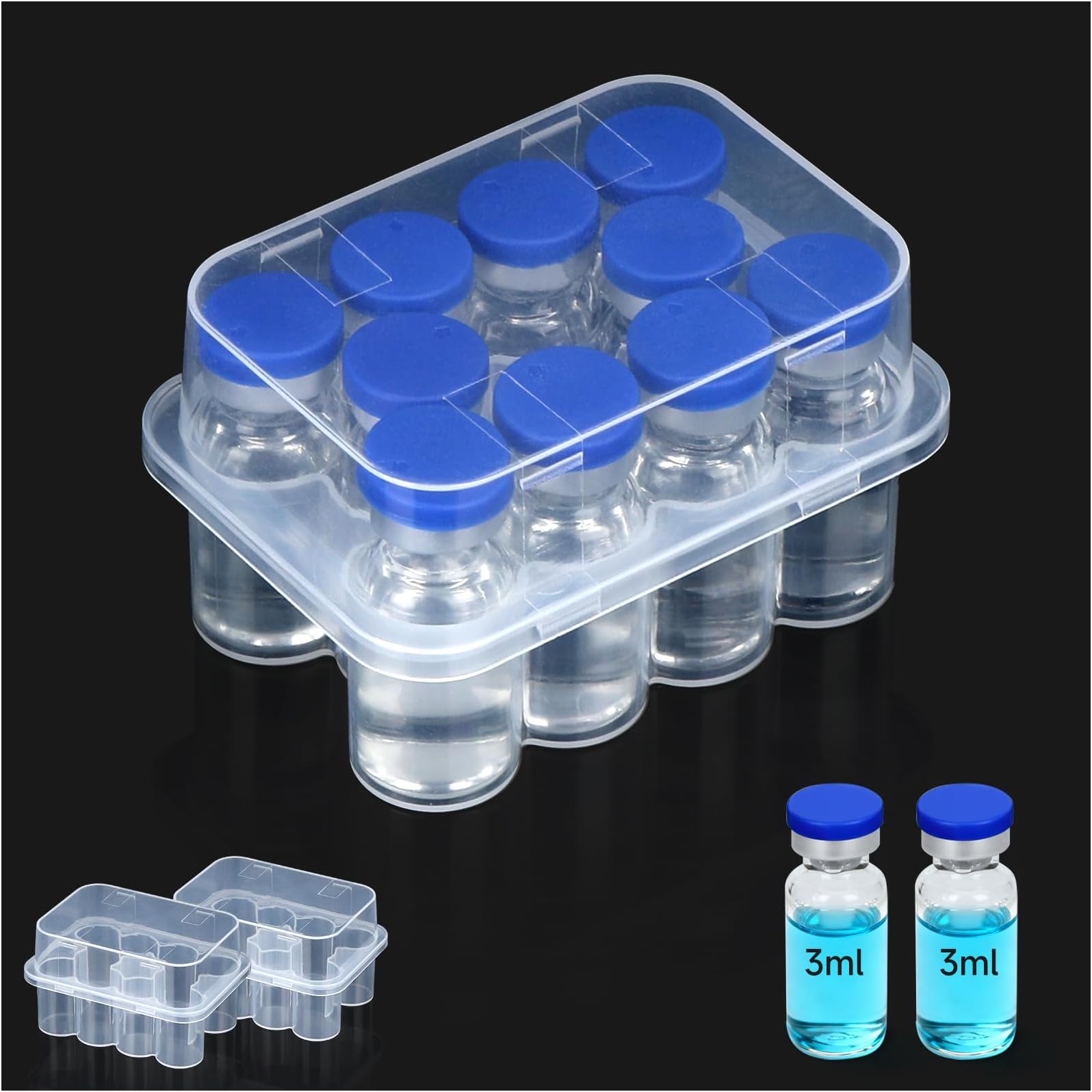 3ml Peptide Case for Firdge, 2Pack 3ML Vial Holder – 10-Compartment Peptide & Insulin Organizer for Fridge, Transparent Box for 1-3mL Glass Vials (Insulin, GLP-1, Peptides, Etc.)