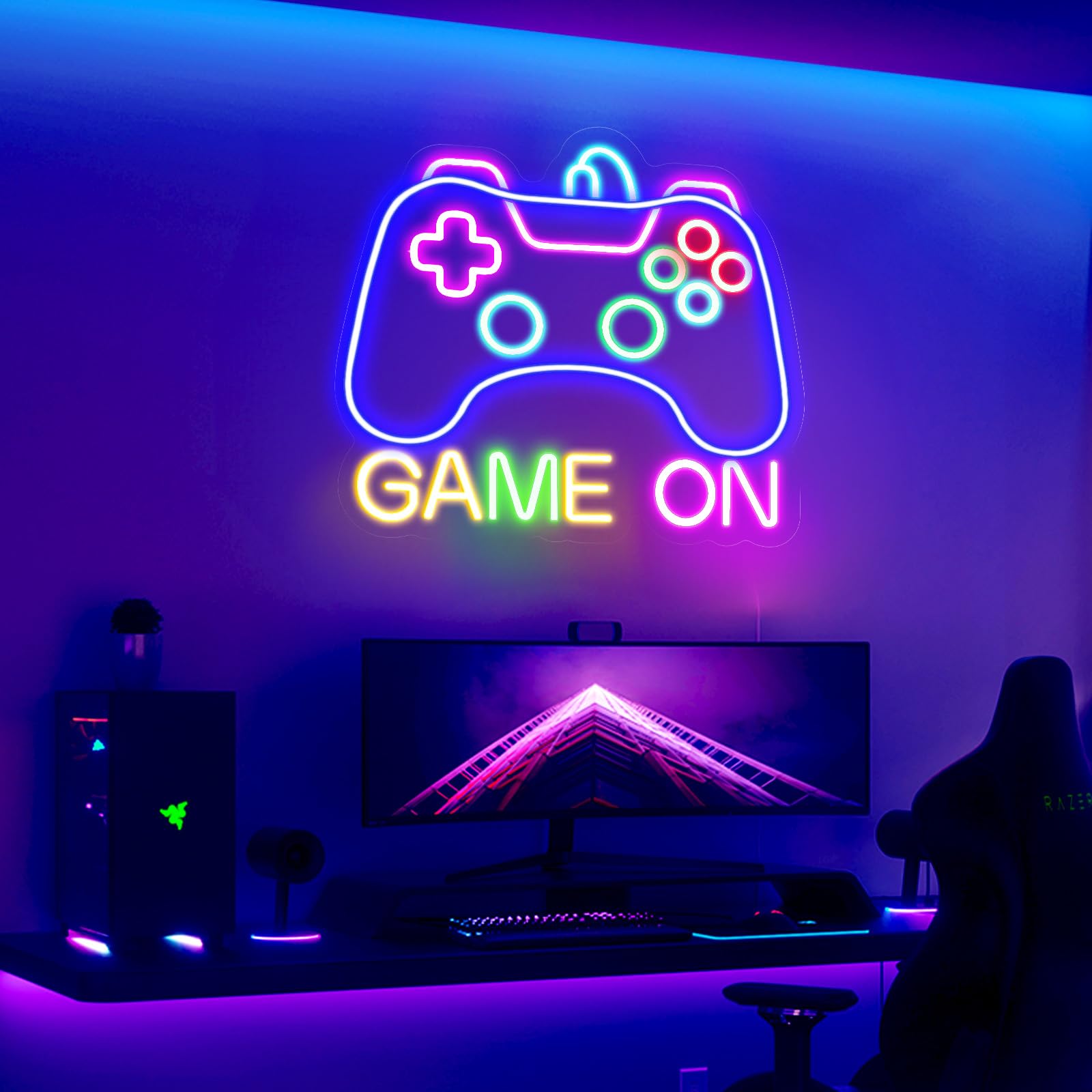 STYPOP Gamer Neon Sign for Game Room Decor, Game On Neon LED Sign for Gamer Wall Decor, Gaming Neon Light Sign for Teen Bedroom Decor, Gamer Gifts for Boys, Teen, Men, Kids