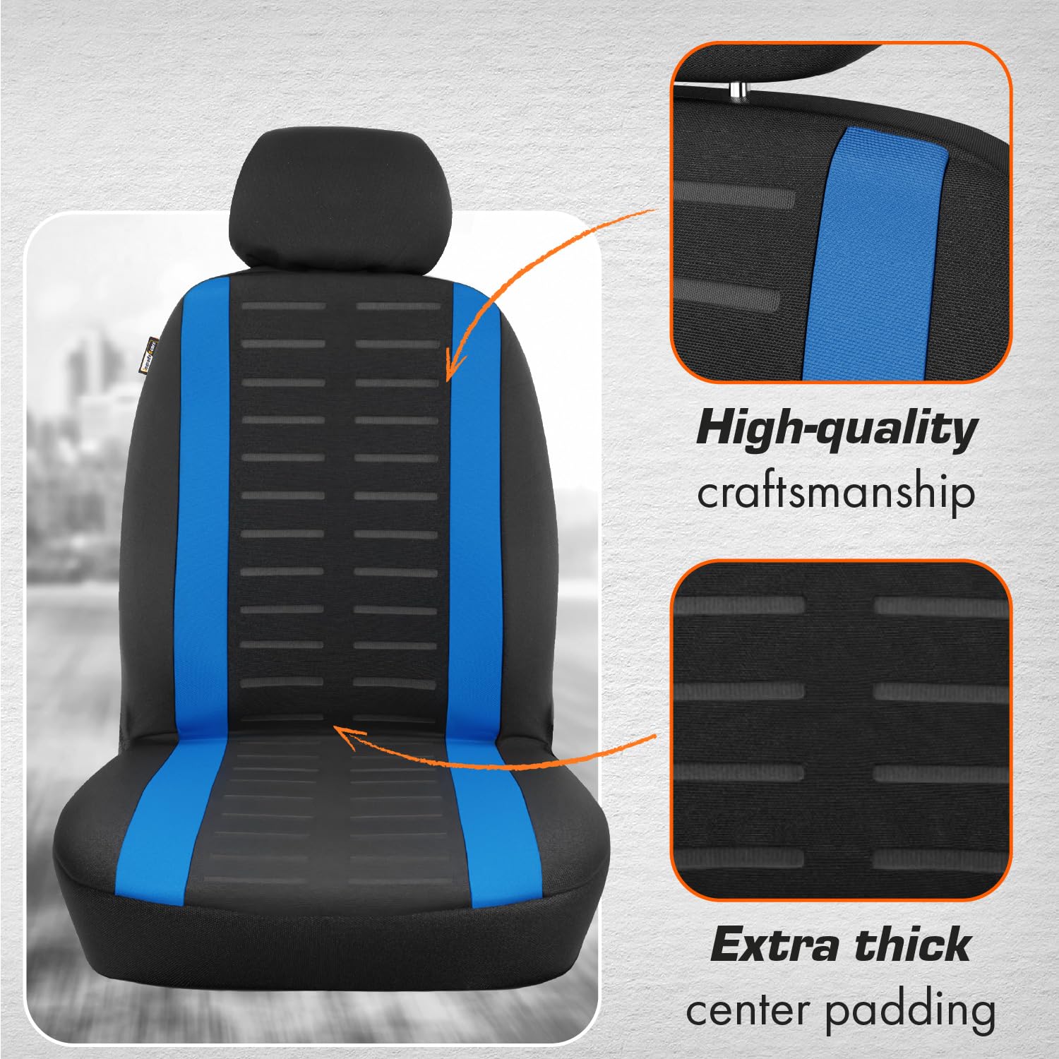 Bdk Polypro Car Seat Covers Full Set In Blue Gray On Black, Front And Rear Split Bench Seat Covers For Cars, Easy To Install Car