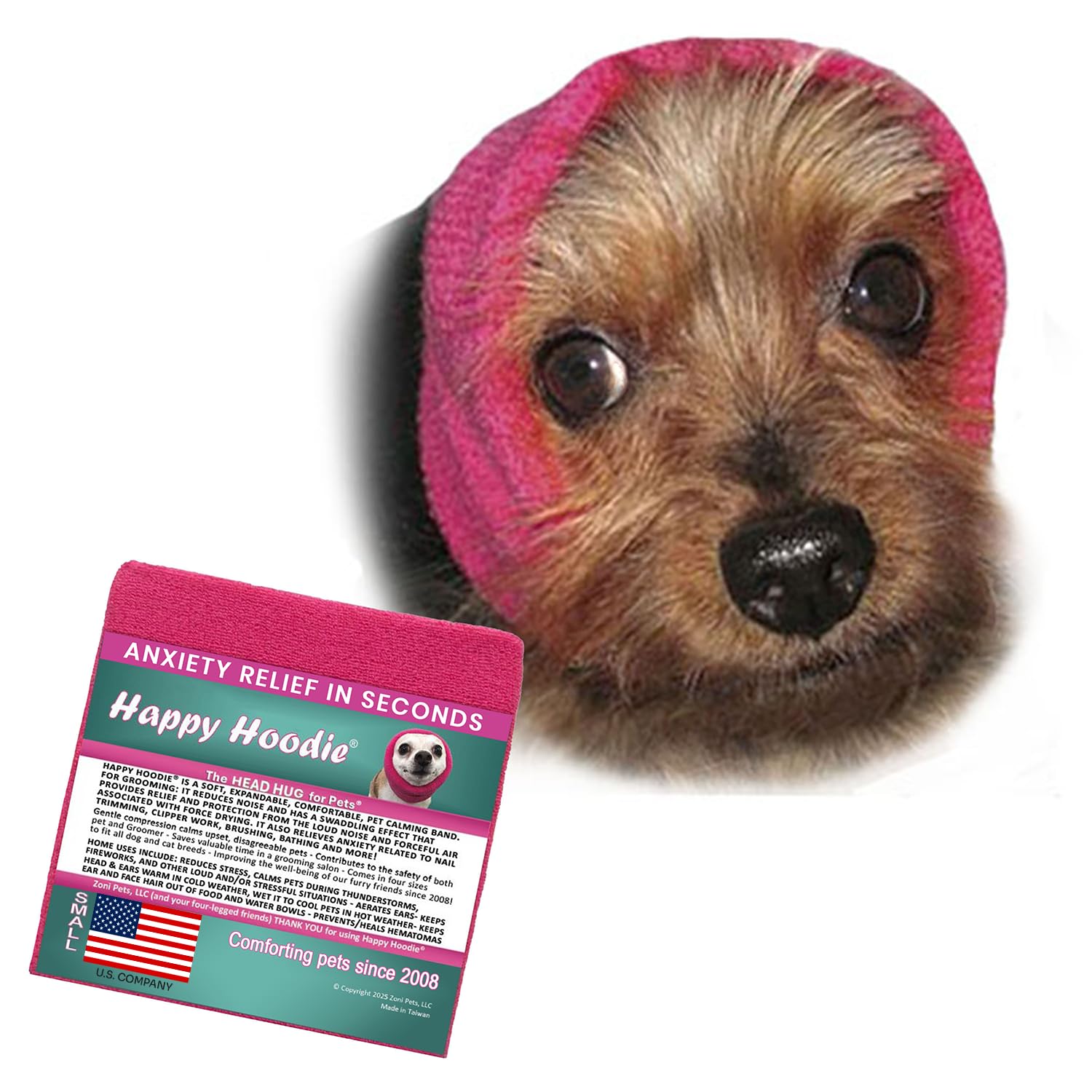 The Original Happy Hoodie for Dogs & Cats - Since 2008 - The Grooming and Force Drying Miracle Tool for Anxiety Relief & Calming Dogs (Small, Pink)