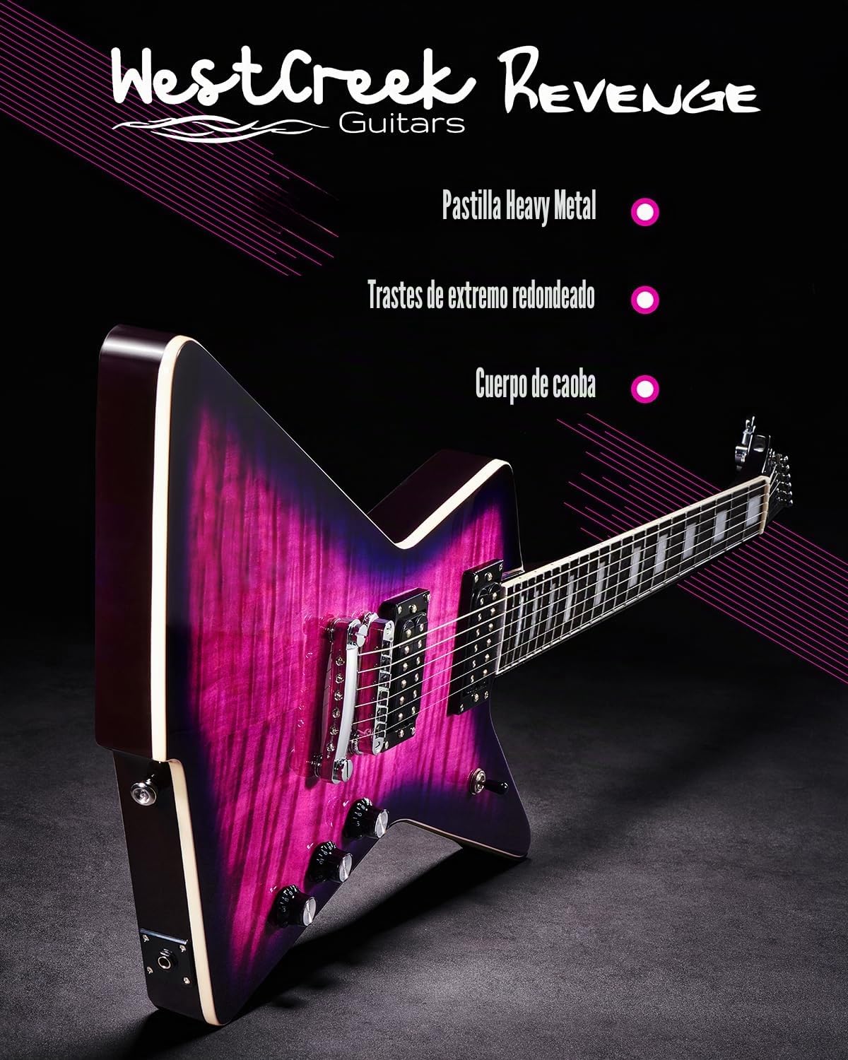 WestCreek Guitars Revenge Guitarra Eléctrica, Heavy Metal Humbucker Pastillas Electric Guitar, Cuerpo de Caoba, diapasón de Palisandro, Mástil Arce, Cejuela de Hueso, 22 Trastes