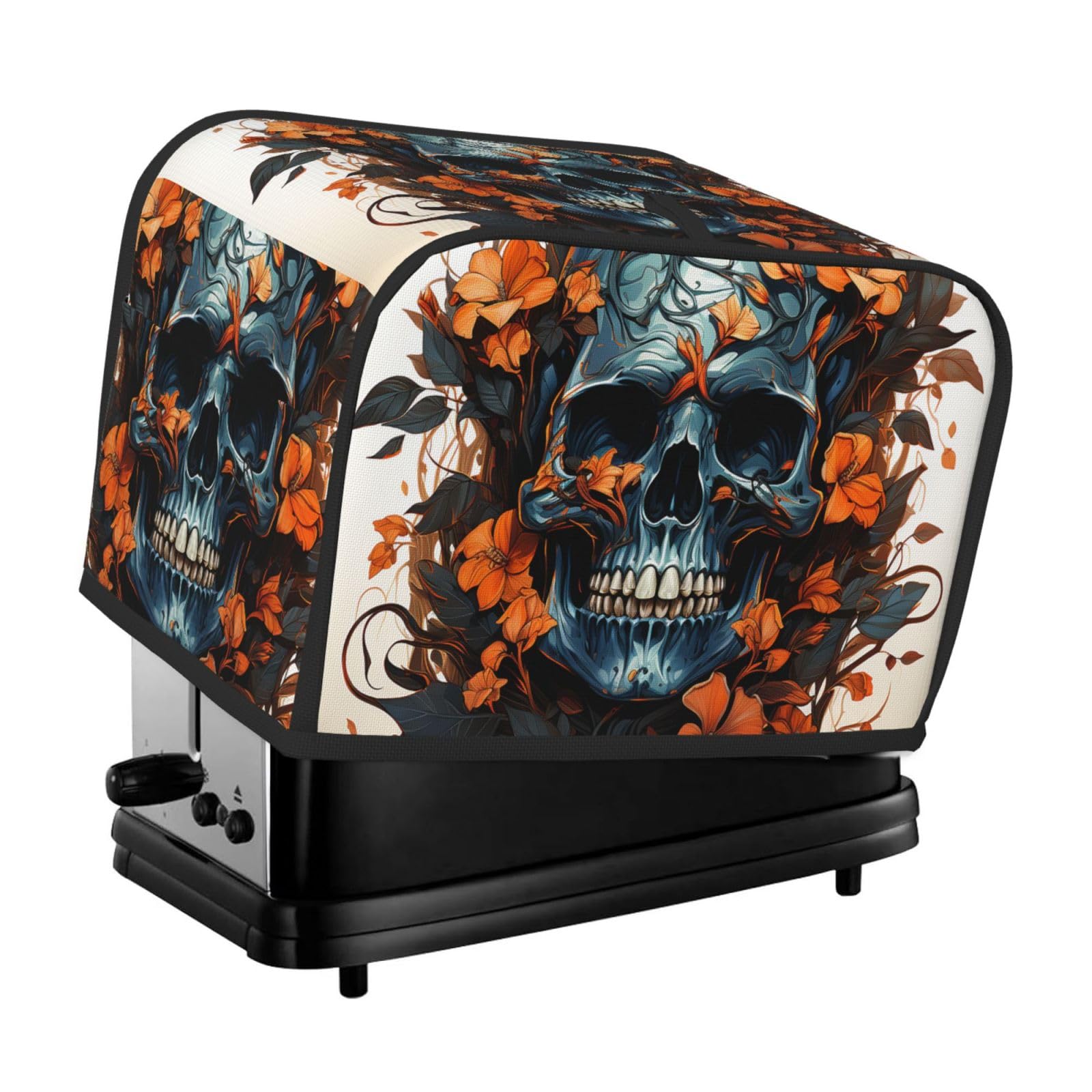Toaster Covers 2 Slice Skull And Leaves Bread Machine Cover Quilted Toaster Dustproof Cover Washable Appliance Cover Bread Maker Protective For Kitchen Small Appliance
