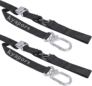 Ayaport Motorcycle Tie Down Straps 1.5” x 8’ (with Swivel Carabiner Hooks) Cam Buckle Tie Downs, Handlebar Strap for Dirt Bike, Motor Bike, Kayak, Car, Truck, Boat, Cargo, Black