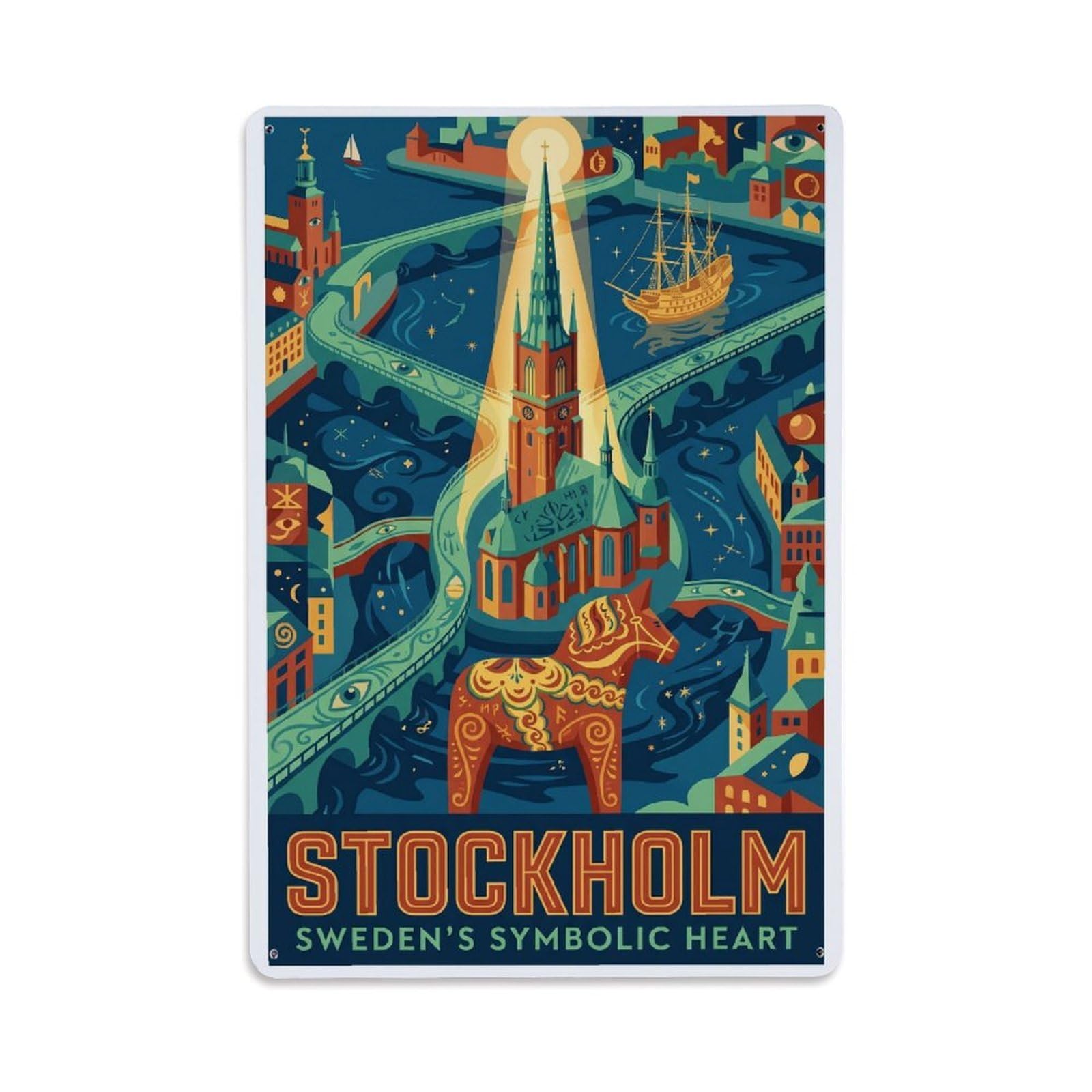 Olhnbad Style Archipelago Stockholm Sweden Symbolic City Travel Metal Tin Sign