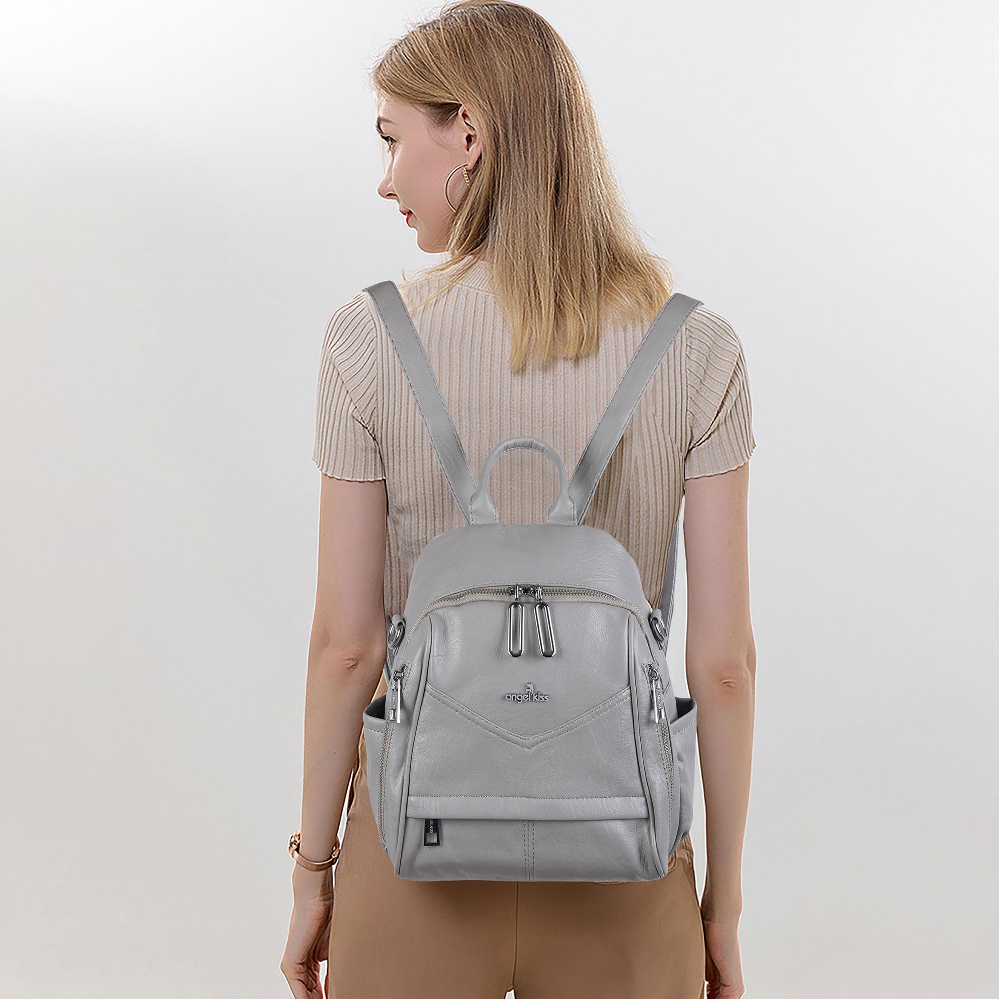 Angel Kiss Kleine Rucksack-Handtasche für Damen, weiches Leder, geräumige Rucksäcke, Designer-Schulterrucksack, modische Handtasche