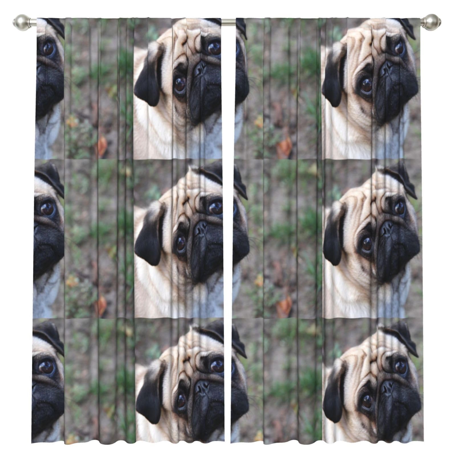 InOmak Pug Dog Printed, 2 Panels Window Curtains 52 x 84 Inch Blackout Curtains for Living Room Bedroom