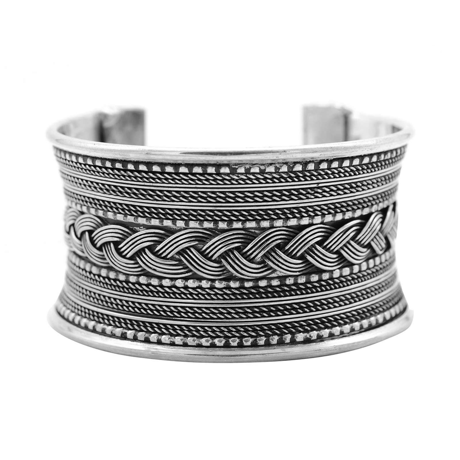 TEEJH Madhu Braided Embossed Silver Oxidized Bracelet Cuff for Women (B0914V3V1D) Amazon Price History, Amazon Price Tracker