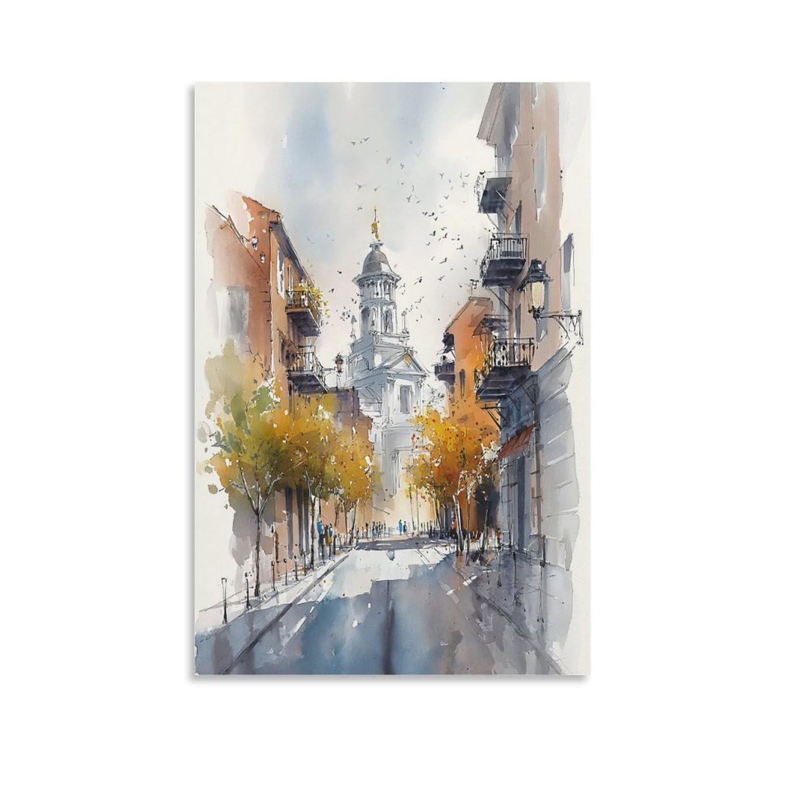 XWYMXZ New Orleans City Watercolor 20x30inch(50x75cm) Vintage Travel Poster Watercolor Canvas Art