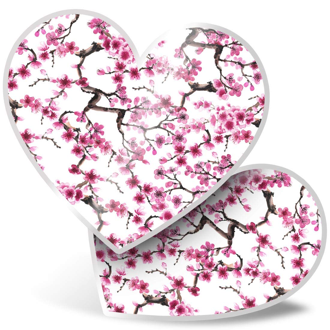 Destination Vinyl Ltd Multi 2 X Heart Stickers 7.5 Cm - Pretty Cherry Blossom Tree Pink Flower Fun Decals For Laptops,Tablets,Luggage,Scrap Booking,Fridges, #8719