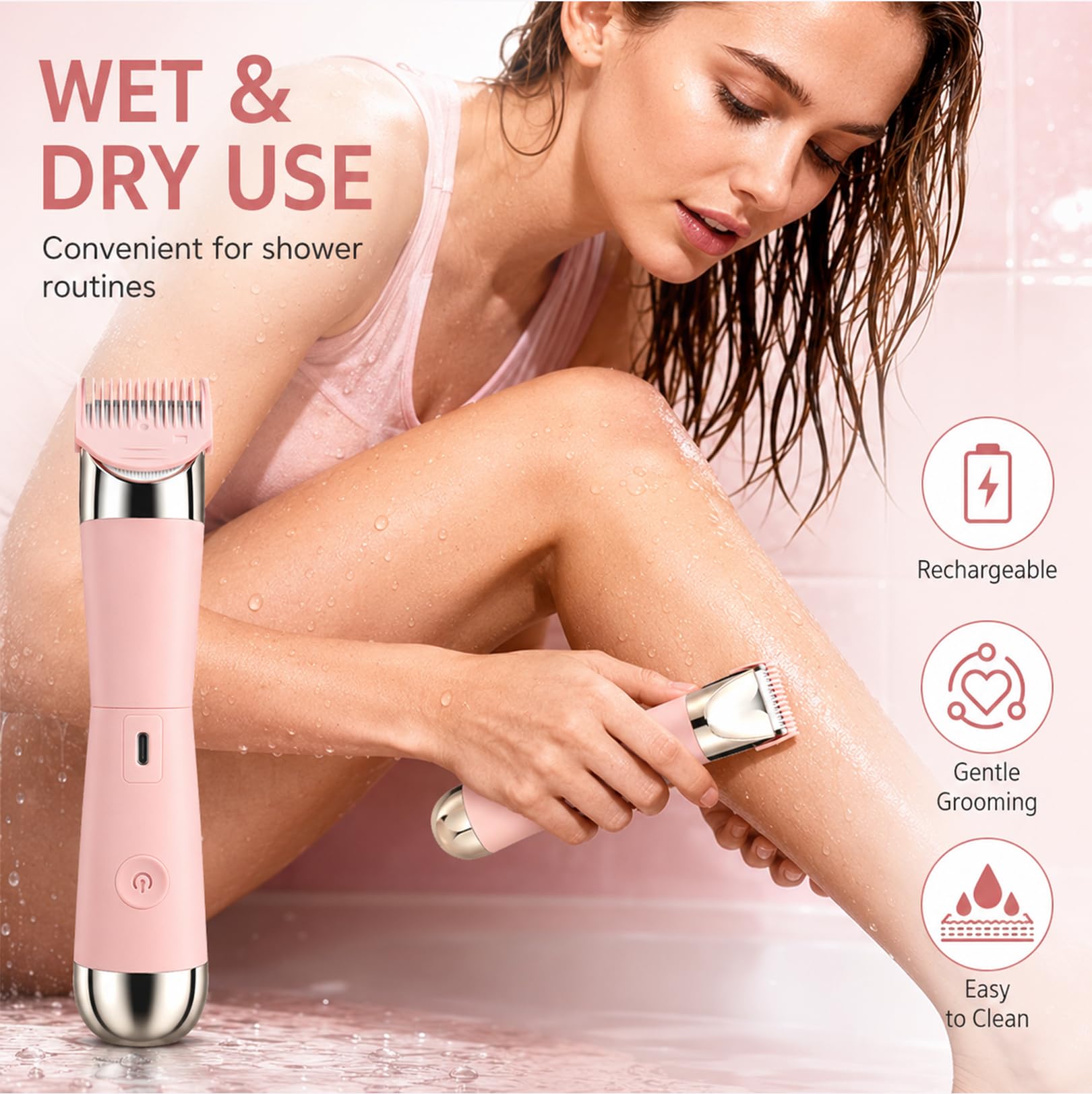 Tondeuse de bikini pour femme, épilateur facial 2 en 1 pour femme, rasoir pour femme, pour le visage, la ligne de bikini, le corps, les jambes, IPX7 étanche et rechargeable pour femme, utilisation