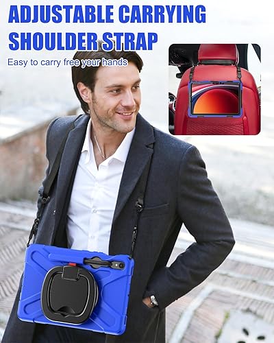 Miniatura 5 de BRAECN Funda resistente para Samsung Galaxy Tab S9 FE de 10.9 pulgadasS9 de 11 pulgadas 2023, funda de silicona con correa de transporte, soporte