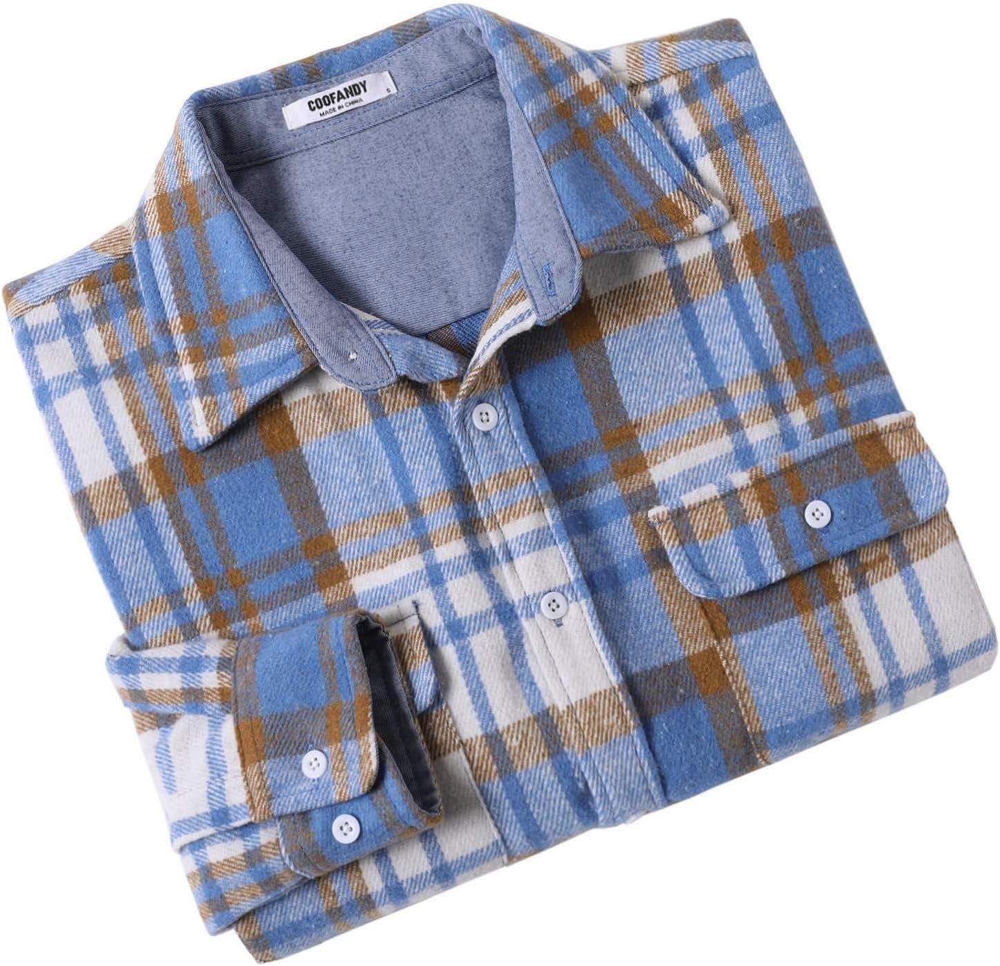 COOFANDY Men's Flannel Shirts Long Sleeve Cotton Plaid Shirt Jacket Casual Button Down Shirt with Pockets - Image 7