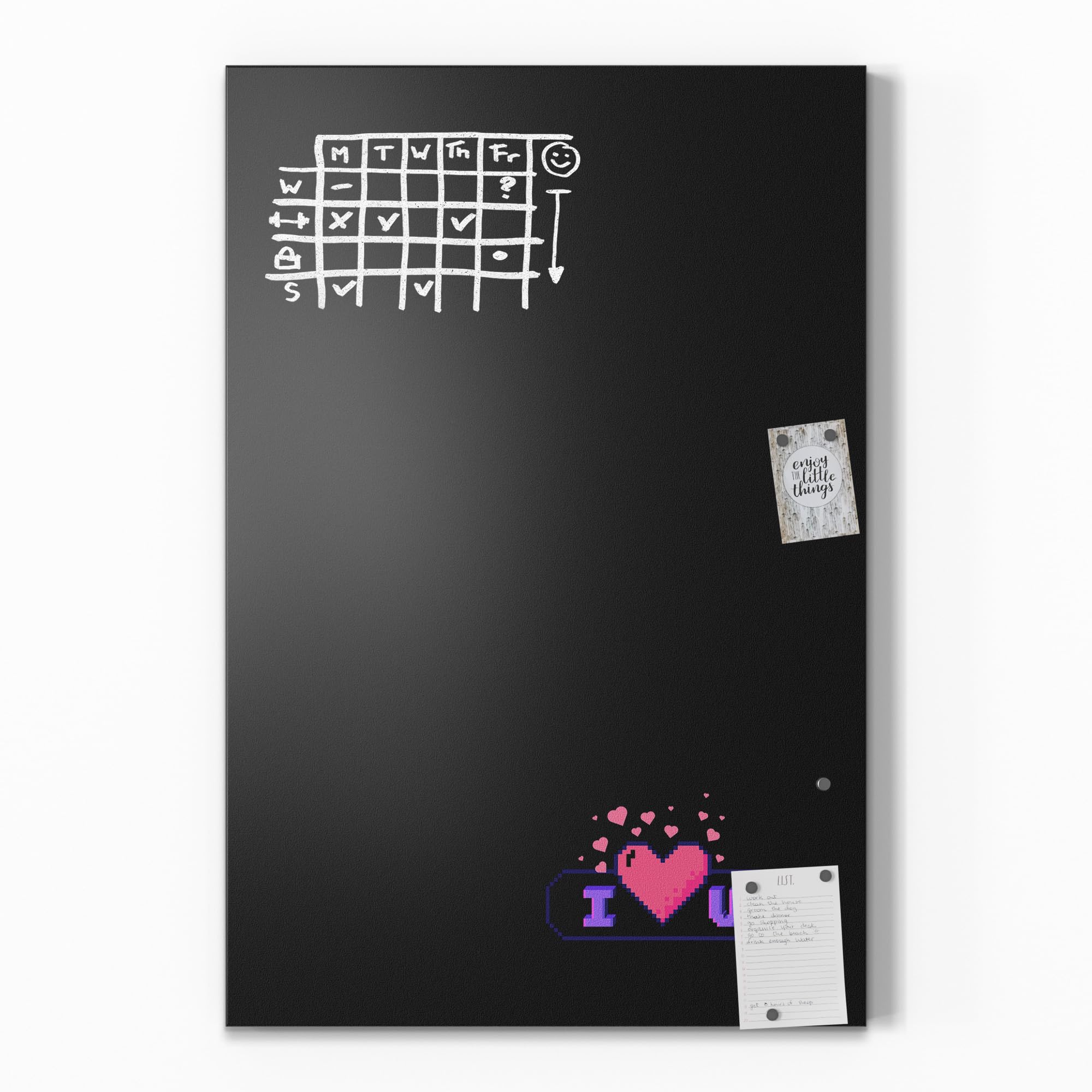DEQORI Magnetyczna tablica do pisania kredą z nadrukiem UV, motyw "Retro Love Message", prostokątna, 60 x 90 cm, metalowa tablica kredowa do pisania – dekoracja ścienna do kuchni, korytarza, pokoju