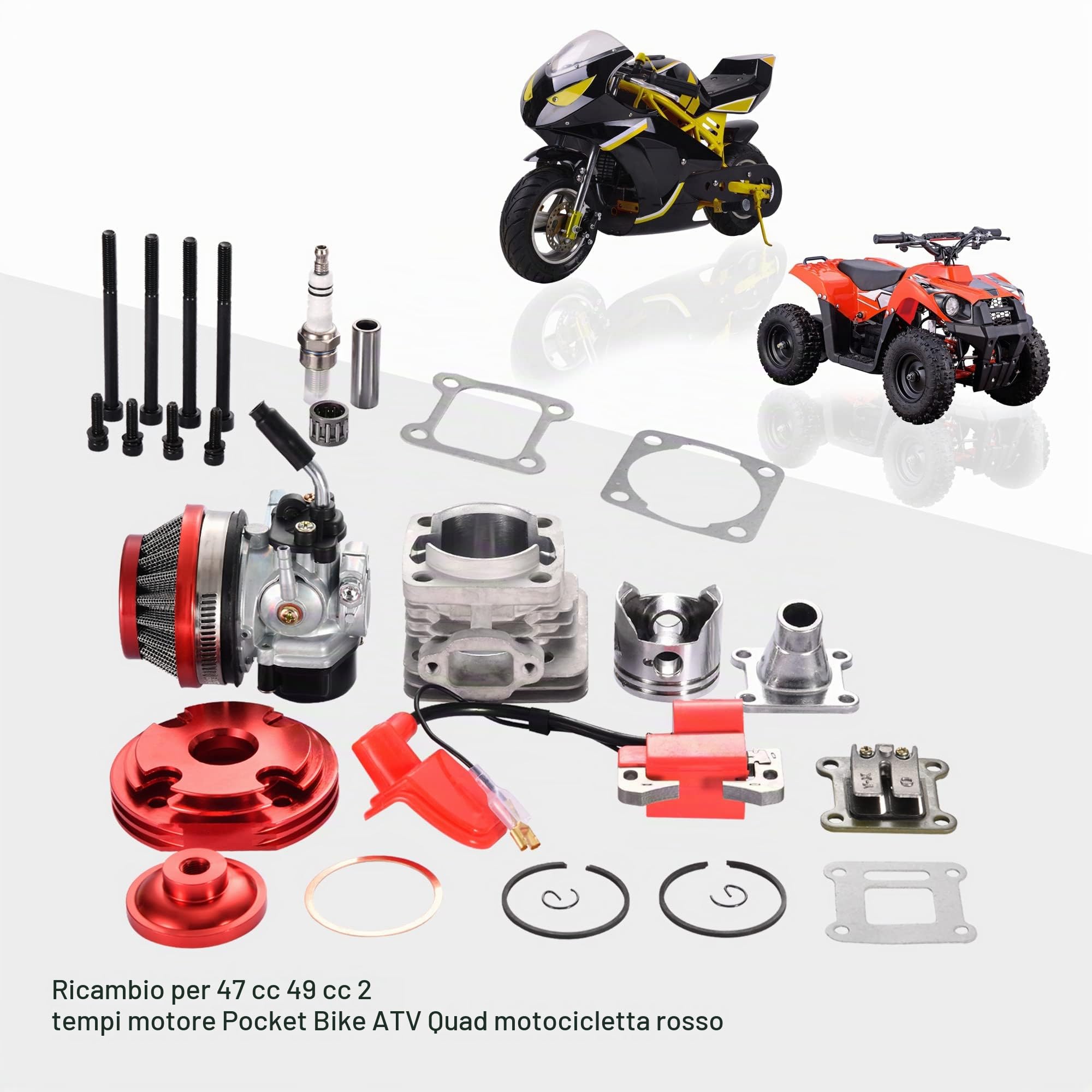 GOOFIT Carburatore 19 Minimoto Cinese con Motore Filtro Aria Cilindro 44mm sostituzione per Decespugliatore 2 Tempi 47cc 49cc Scooter Pit Bike ATV Mini Quad Rosso