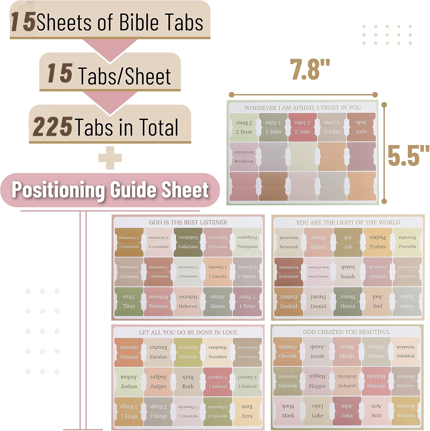 Diyxisk 225 Bible Tabs for Women Bible Tabs for Study Bible,Bible Index Tabs for Old and New Testament Studying with Blank Laminated Bible Tabs(Bohemia,Sunset,Morandi Colors,20 × 5.5 Inch) - Image 2