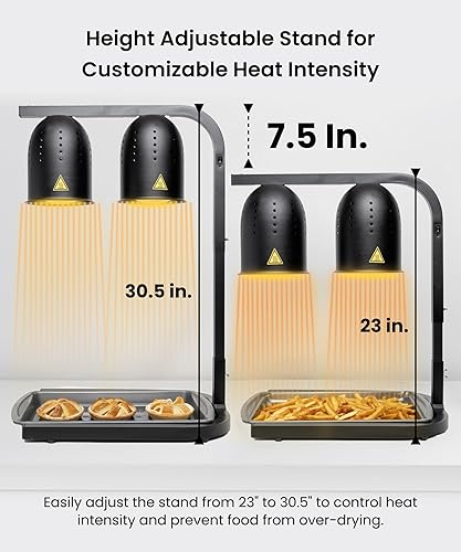 Miniatura 4 de SYBO DL2112 - Lámpara de calor de alimentos de grado comercial, calentador eléctrico portátil de alimentos, 2 bombillas de 500 W con soporte