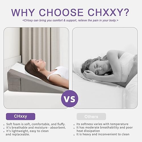 Miniatura 4 de Almohada de cuña de espuma viscoelástica (10 x 24 x 24 pulgadas)  Reflujo ácido y alivio del dolor de espalda, diseño de inclinación anti-ronquidos,
