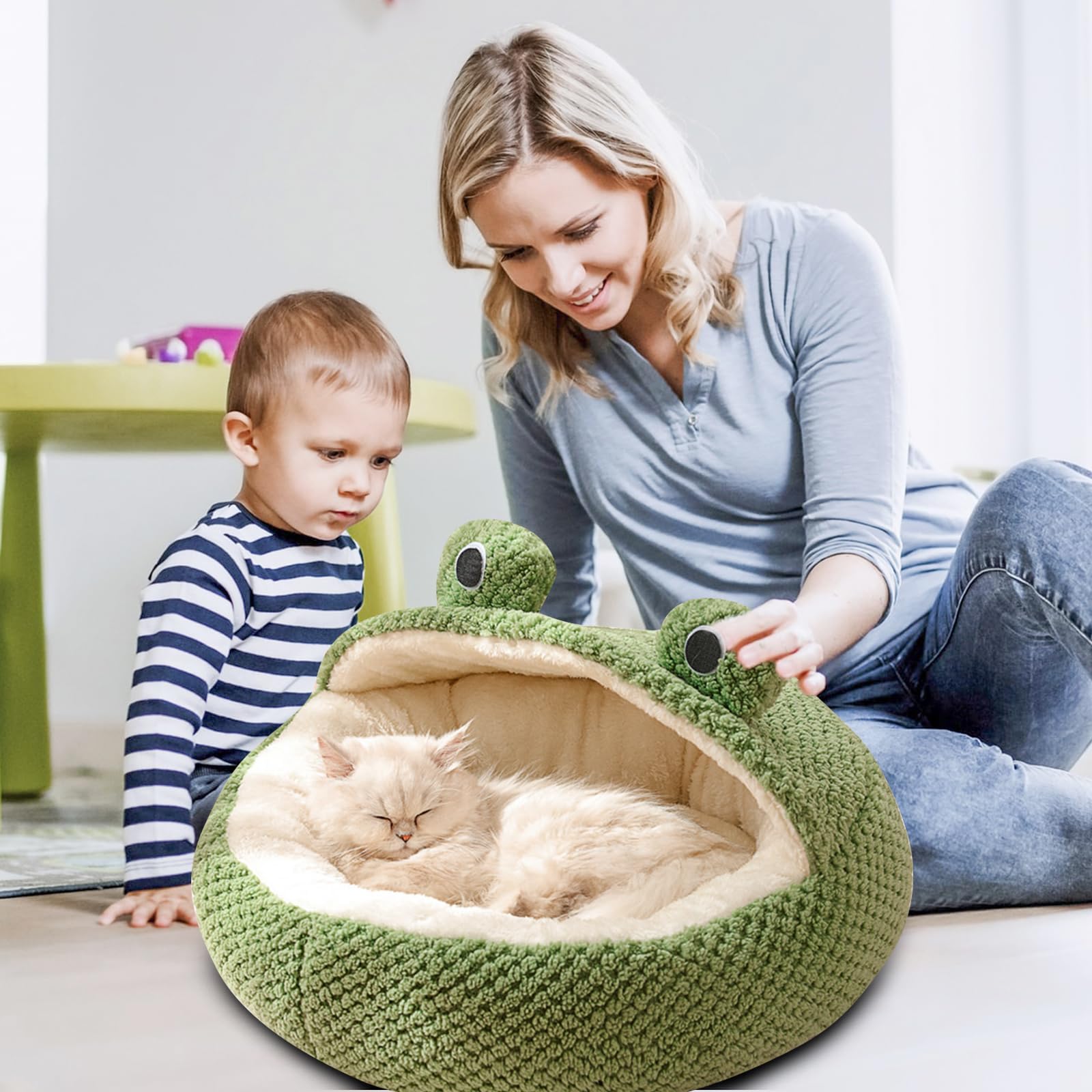 PETCUTE Cama para Gatos de Interior Con Fondo Antideslizante, Cálida y Suave, Cueva Con Almohada Acolchada Extraíble Lavable, Nido de Mascotas
