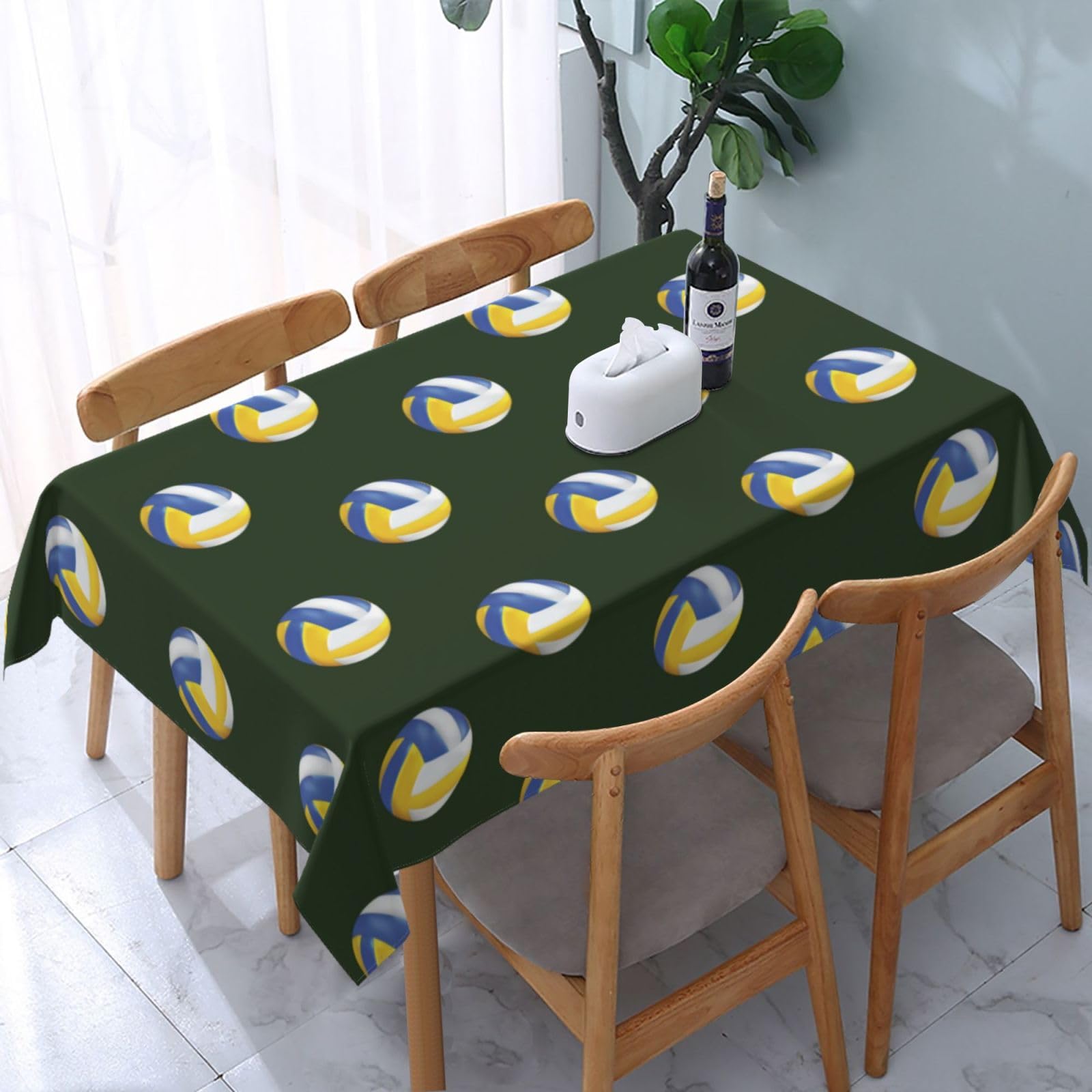 JunHeArt Volleyball Pattern Tablecloth Rectangle Table Cover Washable Table Cloths Decor For Kitchen 54" X 72"