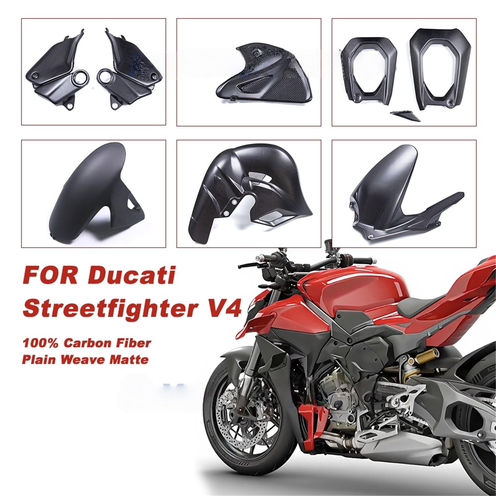 Compatible con Ducati Streetfighter V4 2025, piñón de Escape Delantero y Trasero de Fibra de Carbono, Kits de carenado completos Alerones Carenado Lateral de Moto
