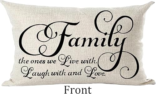 Miniatura 2 de Ramirar Funda decorativa de almohada lumbar con texto en inglés «Family The Ones We Live with Laugh with and Love», funda de almohada lumbar