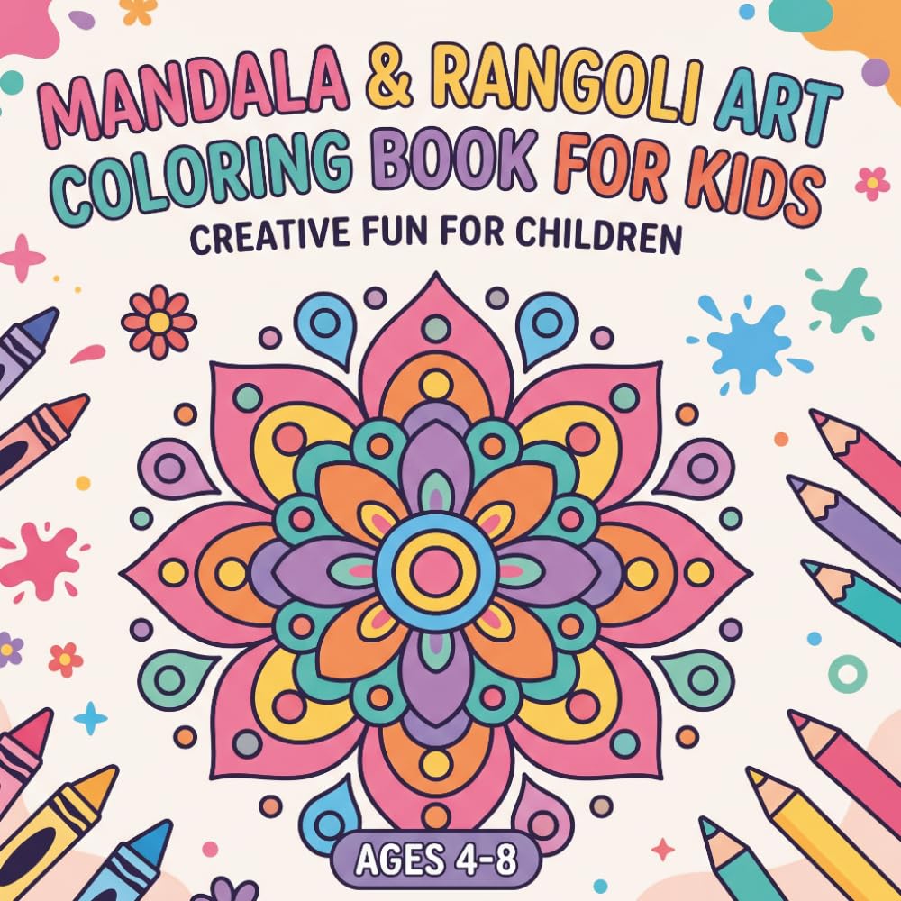 Mandala & Rangoli Art Coloring Book for Kids: 75 Simple and Fun Coloring Pages with Easy Mandala and Rangoli Designs for Children Ages 4-8