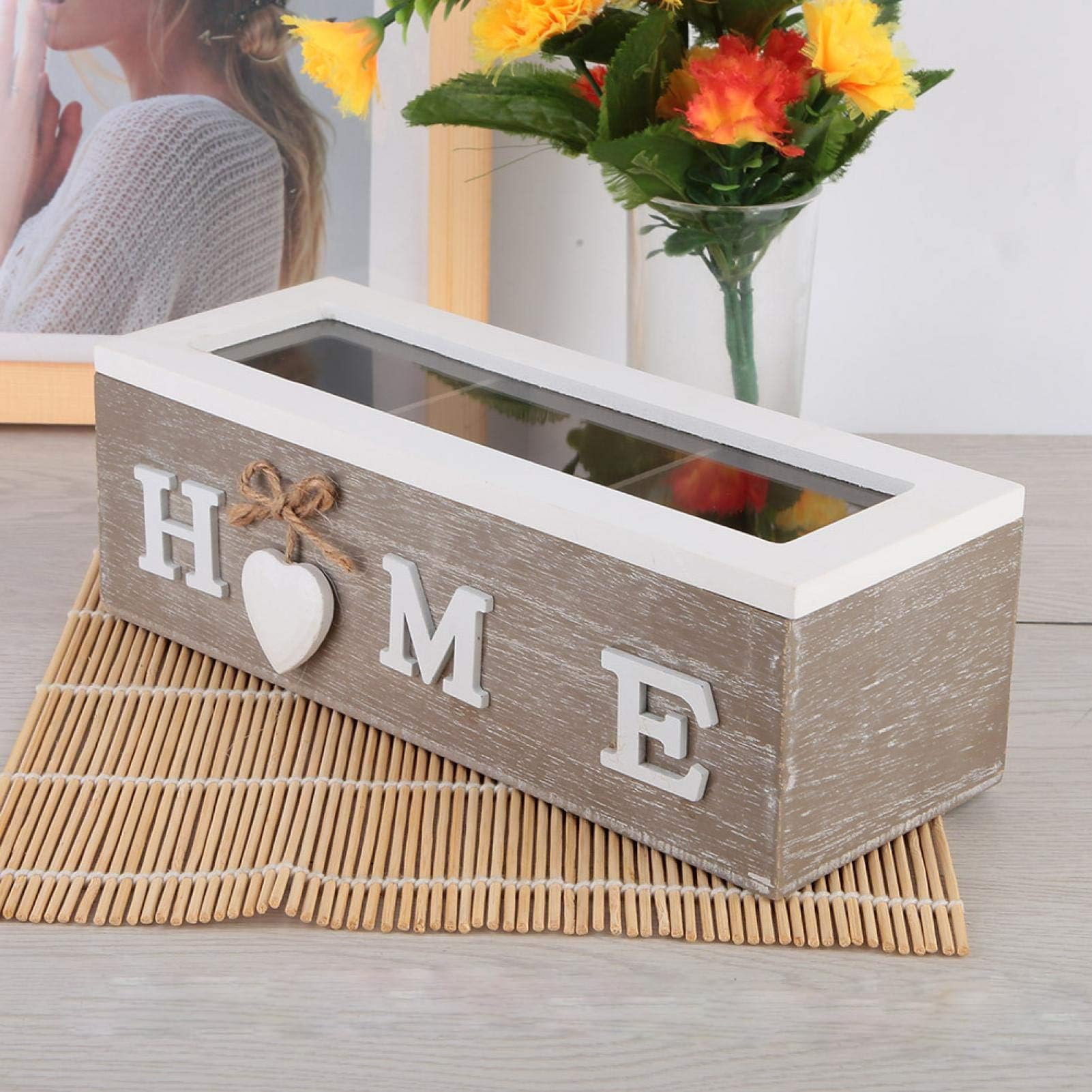 Tissting Caja de Almacenamiento de Madera, Exquisita Caja de Madera con Separadores para Organizar Joyas y de Escritorio, Estilo Retro Europeo, 3 Celdas, Madera Natural for Regalo o Uso Personal