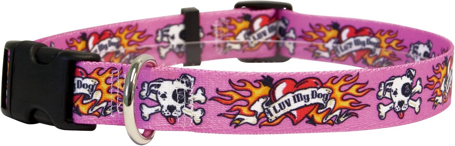 Yellow Dog Design Standard Easy-Snap Pet Collar, I Luv My Dog Pink, Cat 8" - 12"