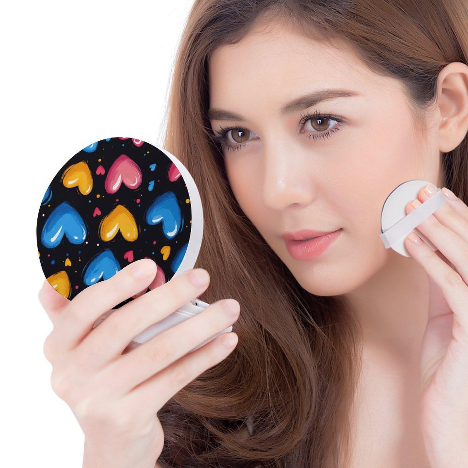 Hayyett Colorful Hearts Air Cushion Puff Box Portable Cosmetic Makeup Case Container,Loose Powder Foundation Container