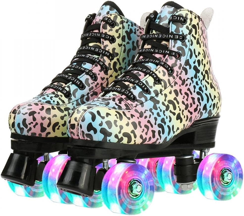 Roller Skate Quad Skate Inline Skate Quad Roller Roller Shoes 23.5-27.5cm Luminous Wheel Four Wheel Roller Skate Flash PU Wheel Sports Outdoor Adults Kids Unisex Beginners Junior