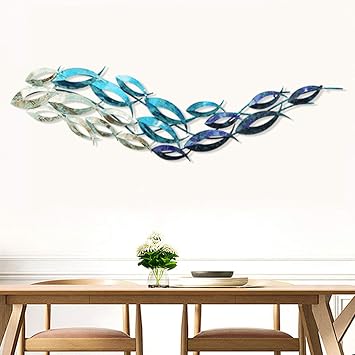 SYLUOQP Coastal Ocean Metal Fish Wall Art Decor, 3D Abstract Wall Sculpture, Handcraft Decoration, Hanging Ornaments for Living Room/Bedroom