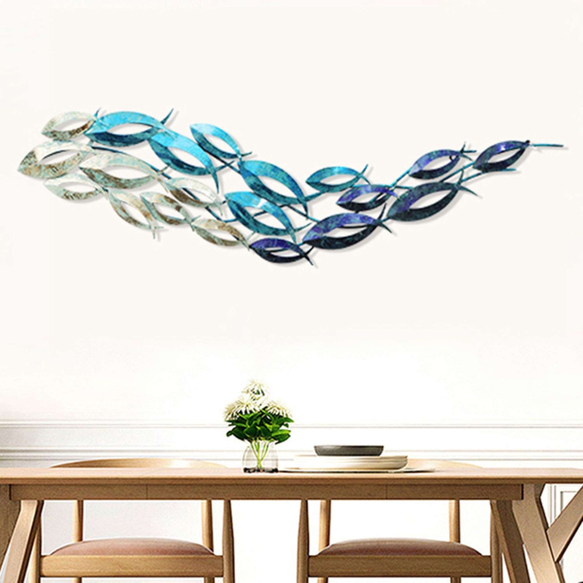 SYLUOQP Coastal Ocean Metal Fish Wall Art Decor, 3D Abstract Wall Sculpture, Handcraft Decoration, Hanging Ornaments for Living Room/Bedroom