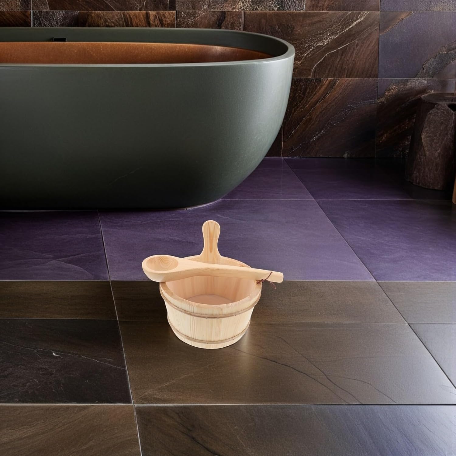 Wooden Sauna Bucket and Ladle Set 4l with Plastic Liner for Steam Rooms Spa Foot Soak Sauna Accessories
