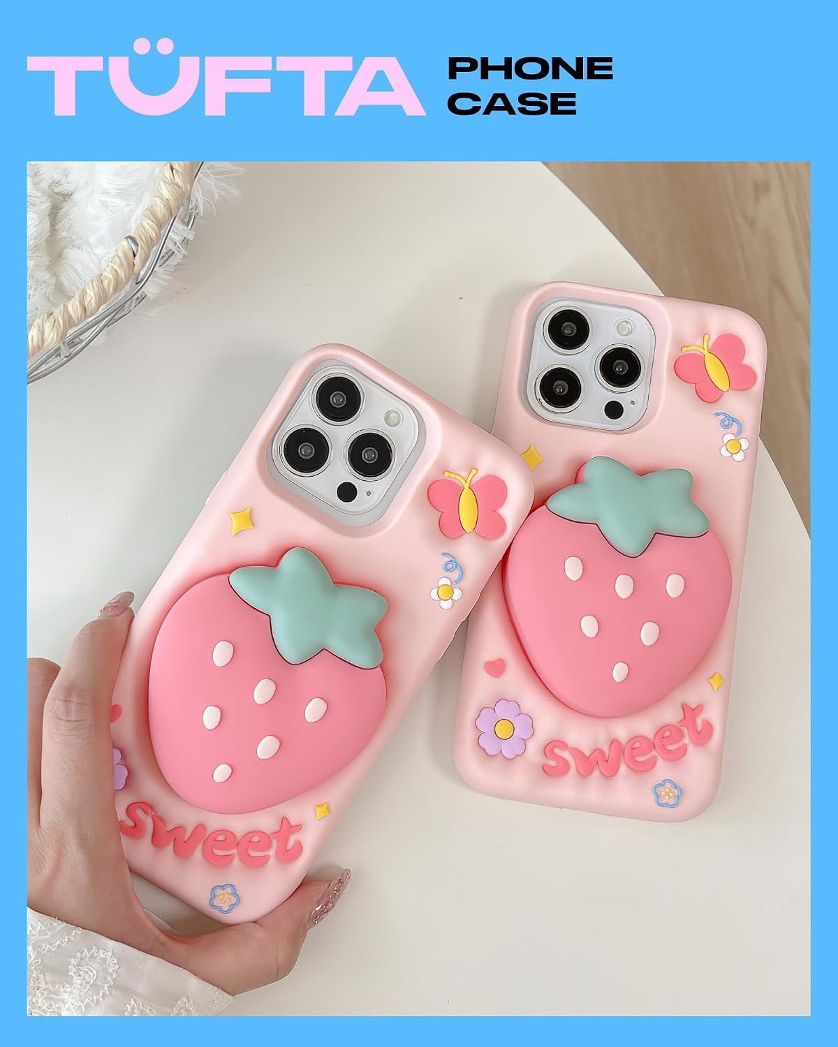 for iPhone 15 Case, Cute 3D Strawberry Pop-Up Grip for Girls image 5