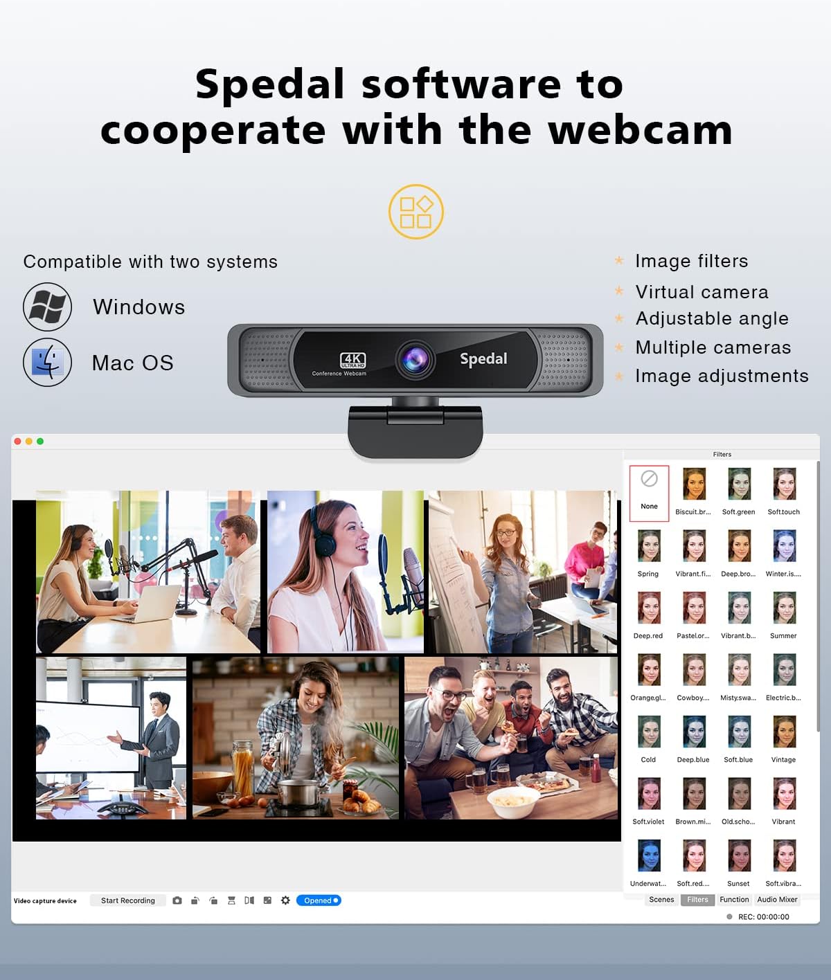 Spedal software interface for the 4K Webcam FF931, showing various settings and features