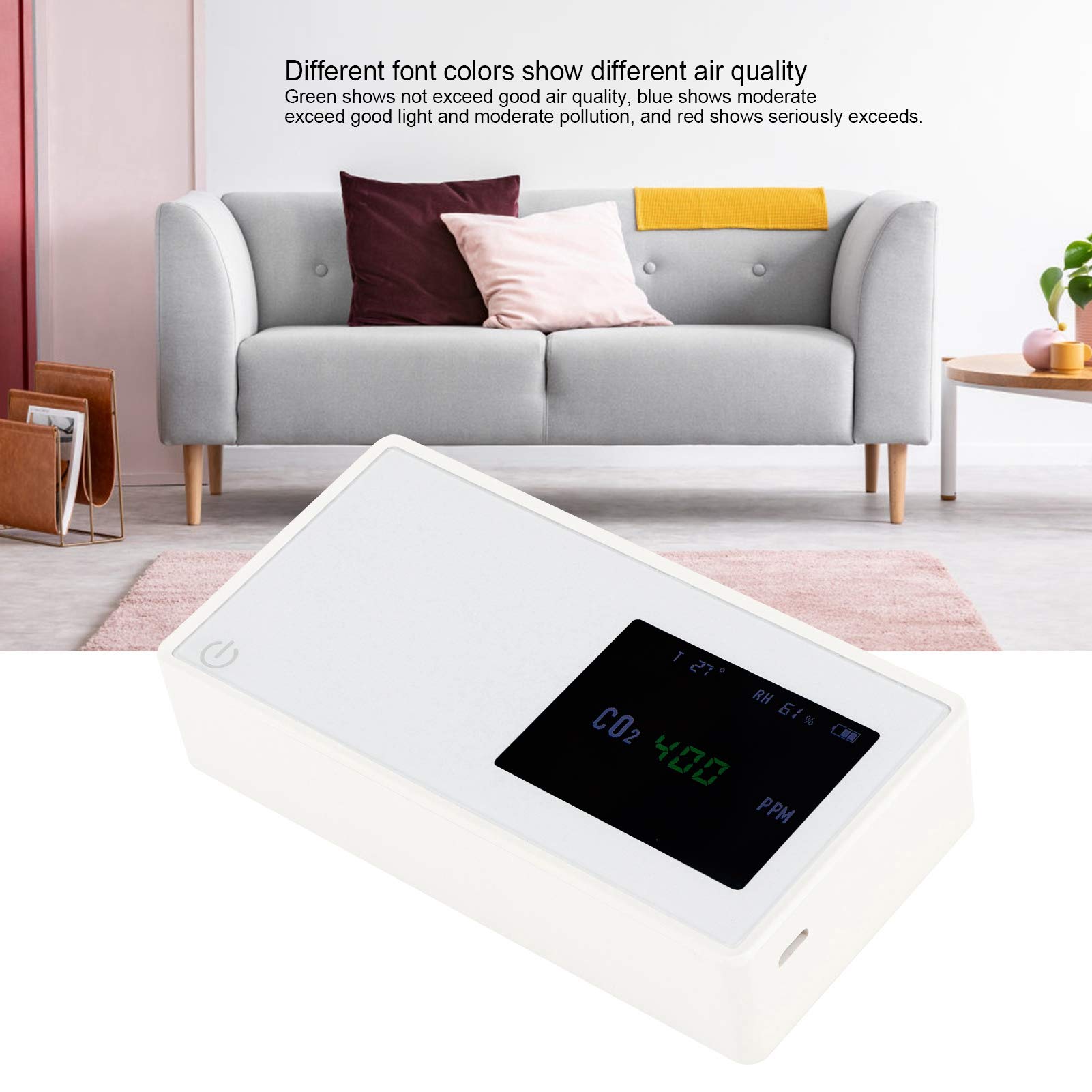 Socobeta Detector Infrarrojo de CO2, Monitor de CO2, Probador de Calidad del Aire con Pantalla Grande, Temperatura y Humedad para el Hogar, Oficina, Interior