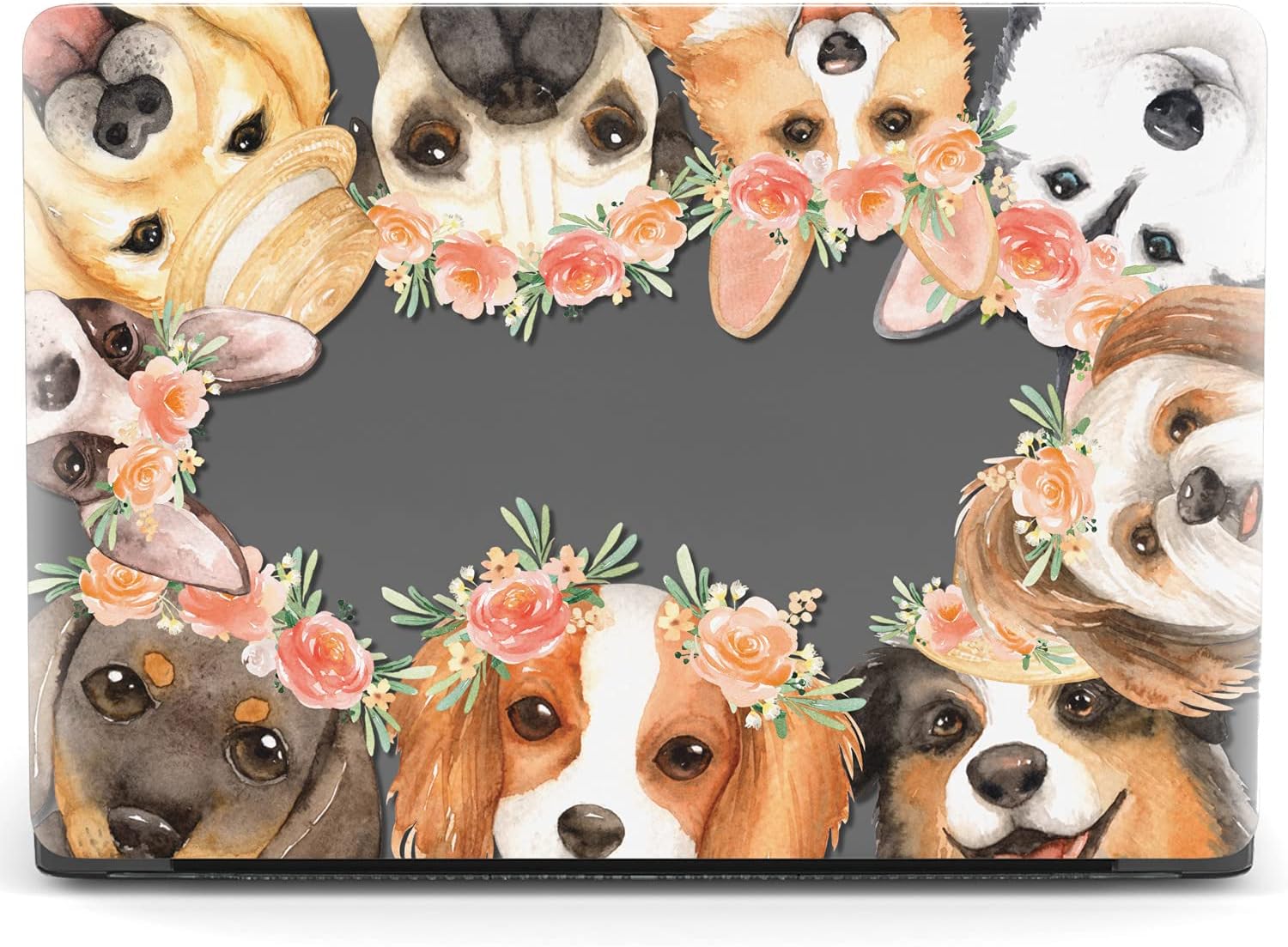 Mertak Hard Case Compatible with MacBook Pro 16 14 Air 15 13 inch M3 M2 M1 Mac 2024 2023 2022 2018 Flower Dogs Crown Shell Plastic Floral Animal Husky Touch Bar Breeds Cute Protective Clear Pug