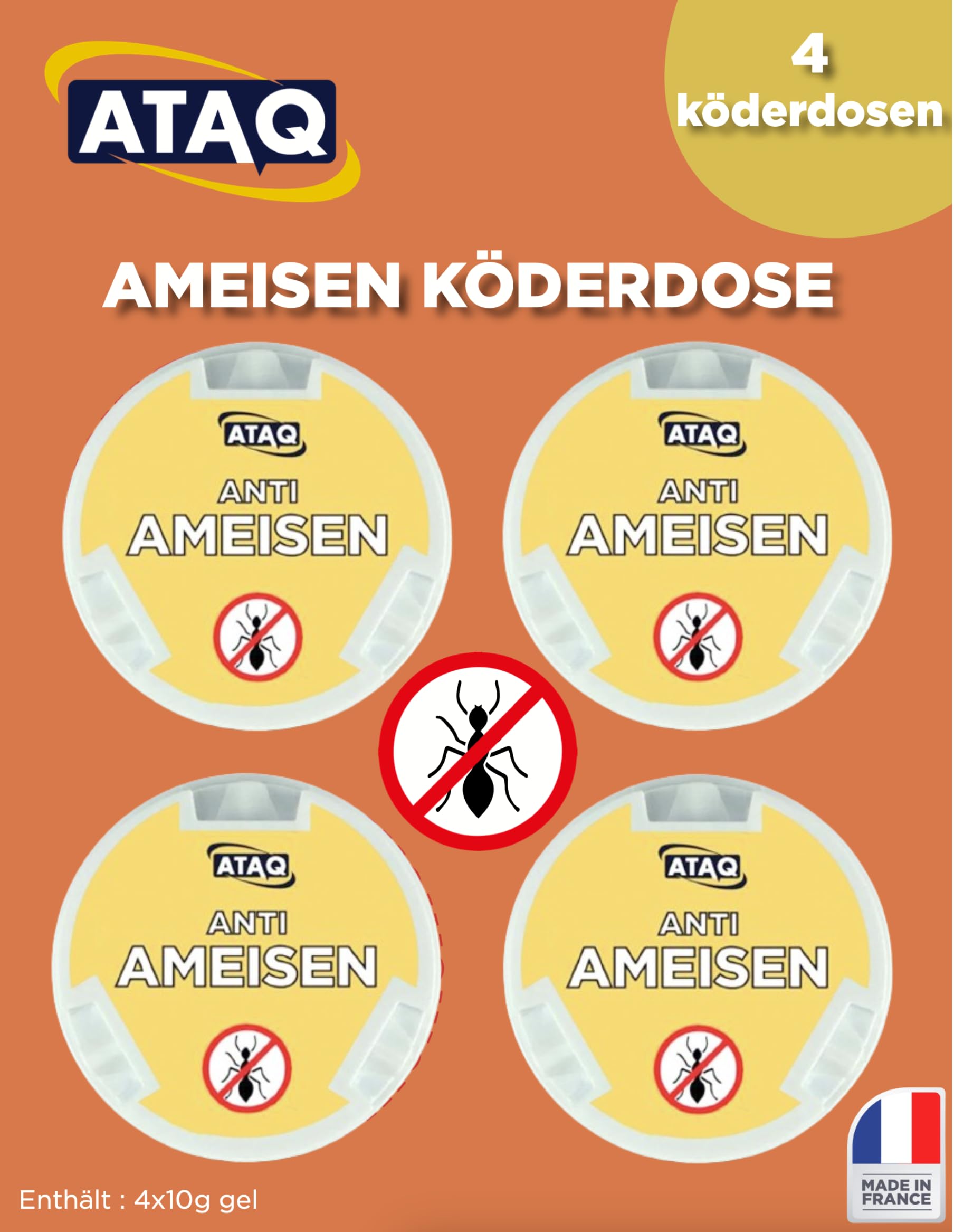 ATAQ Ameisen fallen x4 - Ameisen fallen für draußen und gegen Ameisen im Haus - Ameisenmittel - Ameisenfallen bei akutem Ameisenbefall - Wirkt schnell und effektiv