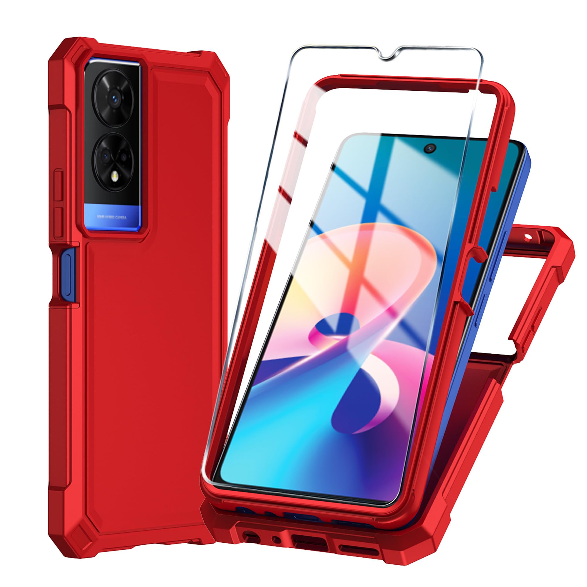 for TCL 50 XE 5G Phone Case TCL 50 XE Nxtpaper 5G Casewith Tempered Glass Screen Protector,Slim Soft Silicone Full-Body Protective Case for 50 XE (Red)