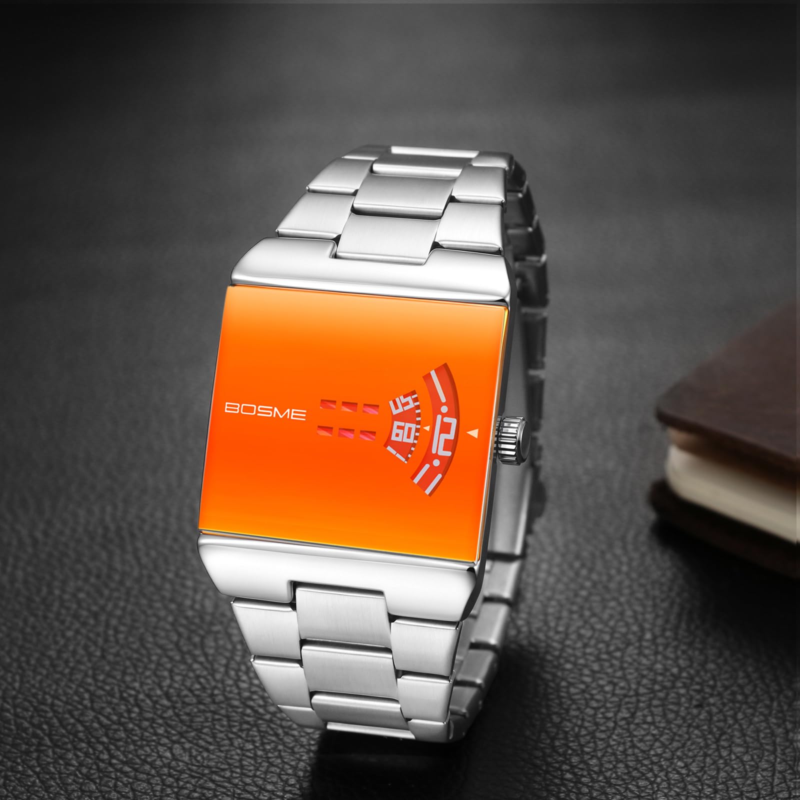 OIDEA Orologio analogico al quarzo, quadrato, in acciaio inox, da uomo, cinturino rimovibile, design senza lancette, design minimalista senza aghi, casual, festa del papà e Natale