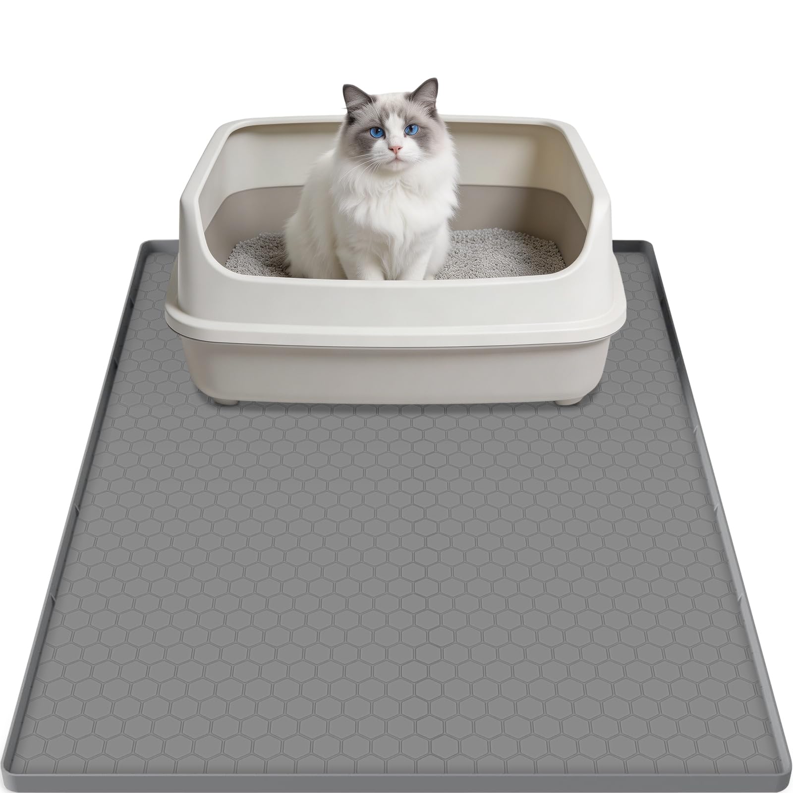 Cat Litter Mat, Large 80x56cm Litter Tray Mat, Waterproof Silicone Cat Litter Tray Mat, Easy to Clean, Non-Slip, Odorless Litter Mat, with Raised Edges Cats Feeding Mat