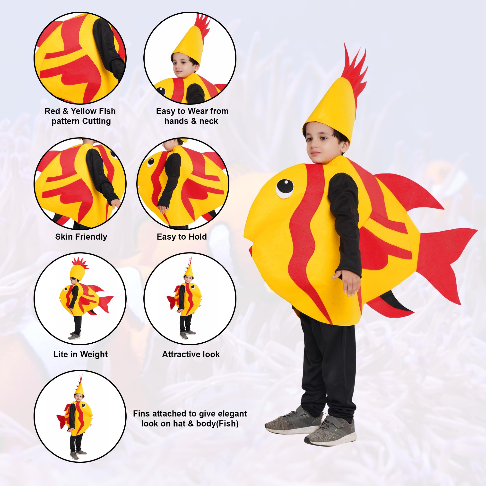 Kaku Fancy Dresses Polyester Gold Fish Cutout for kids, Water Animal Costume For Boys & Girls (Freesize/Only Cutout with Cap) - Image 3 thumbnail