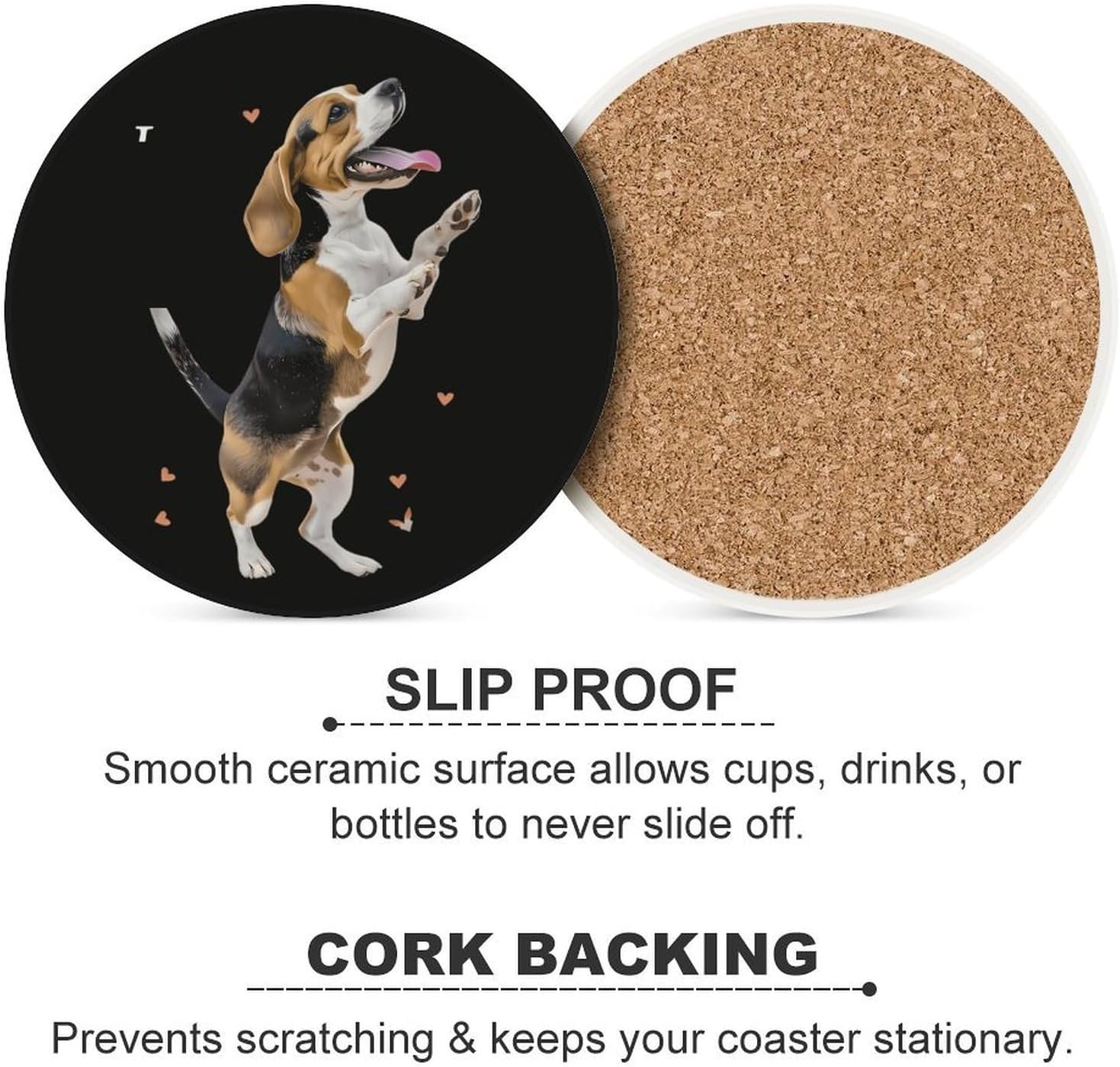 Basset Hound Dog Round Ceramic Coasters Print Drinks Absorbent with Cork Base for Home Decor Gifts 4 Inch