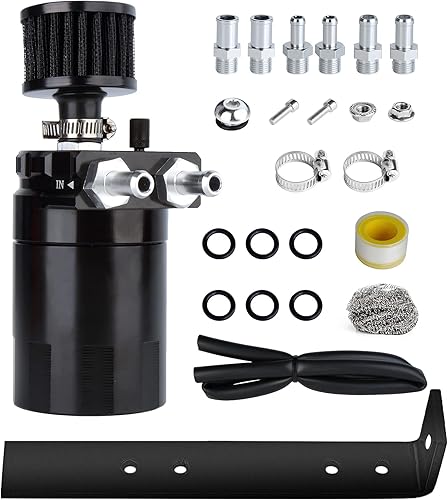 Kit universal de lata de aceite para automóvil, tanque de depósito automotriz deflectado, 10.1fl oz con respiradero de aluminio compacto doble