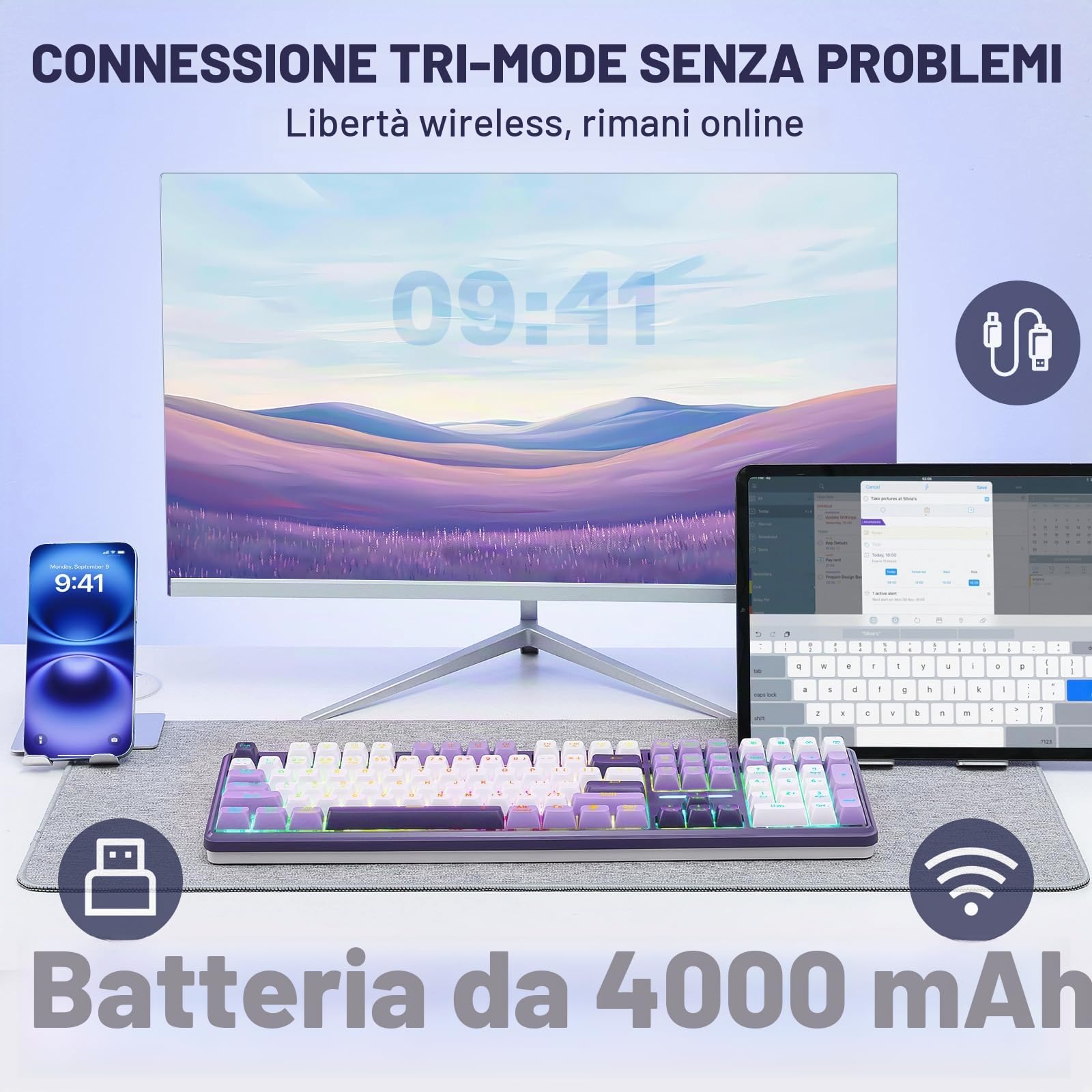 Redragon K745 PRO Tastiera Gasket RGB Senza Fili Scambio a Caldo US