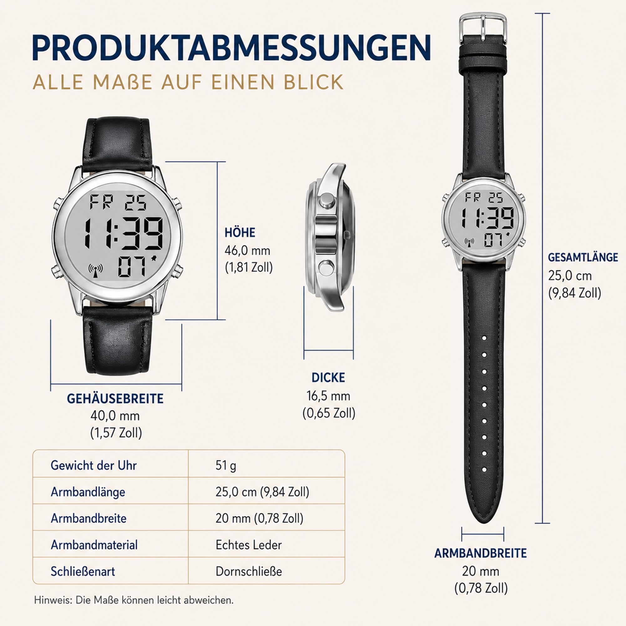 Deutsch Sprechende Herren Armbanduhr I Funkarmbanduhr I LCD Große Zahl Leicht zu Lesen I Datum- und Zeitansage I Für Blinde, Senioren und Demenzkranke