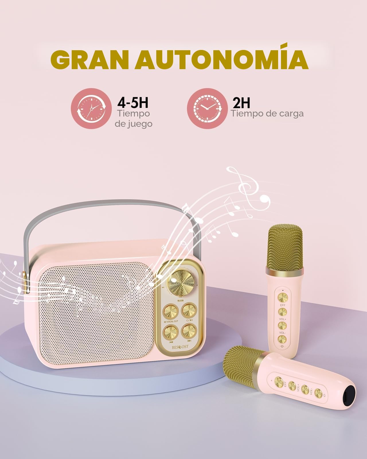 Karaoke Profesional con 2 Micrófonos Inalámbricos, Bluetooth Altavoz Karaoke para Niños, Portátil Máquina de Karaoke Soporte Tarjeta TF, AUX, Disco U, Ideal para Boda, Fiesta, Cumpleaños