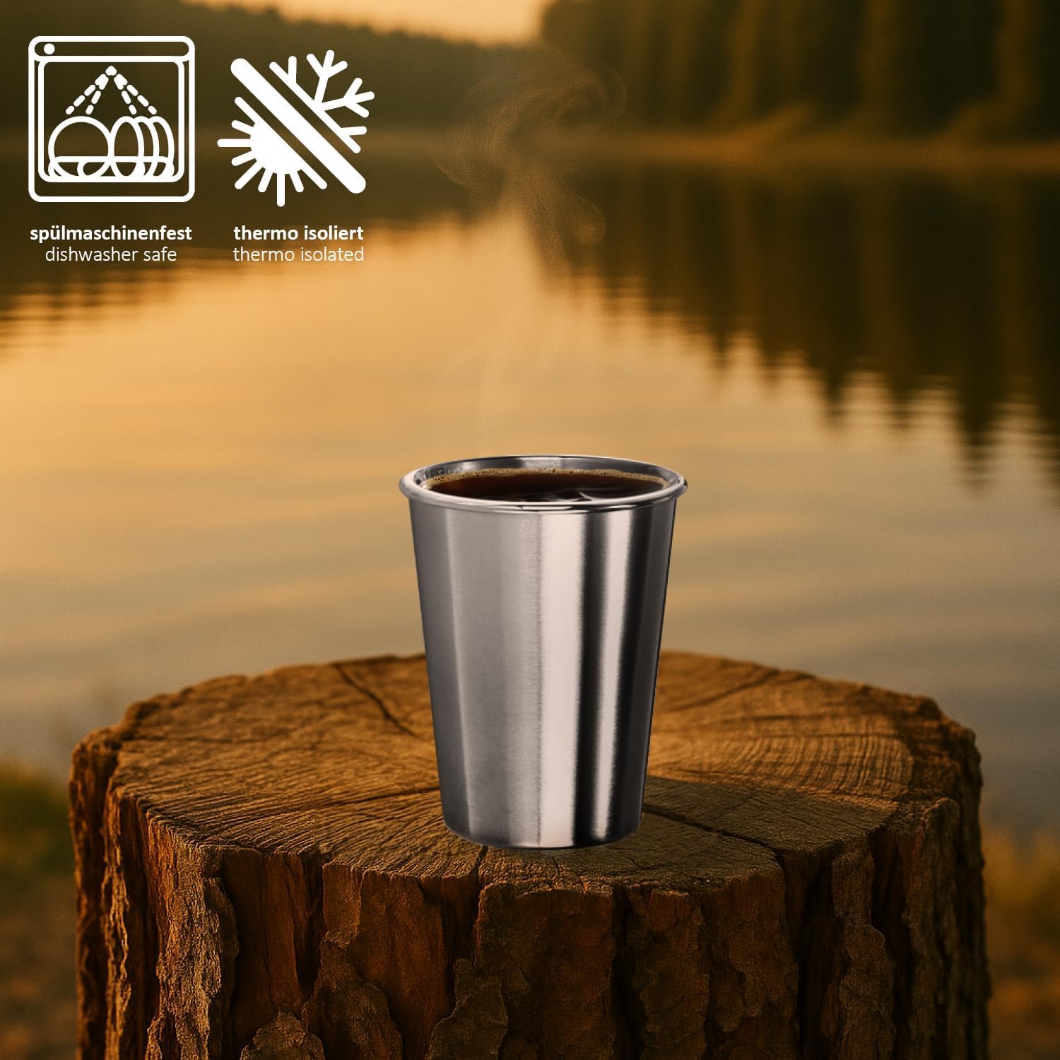 6 kubków ze stali nierdzewnej – stal 304 – lekkie kubki 250 ml do campingu i podrózy – nietlukace i bez BPA (250ml - 6 sztuk)